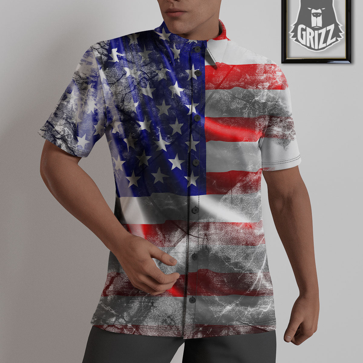 American Flag Grunge Ripped Paper Print Untucked Shirts-grizzshop