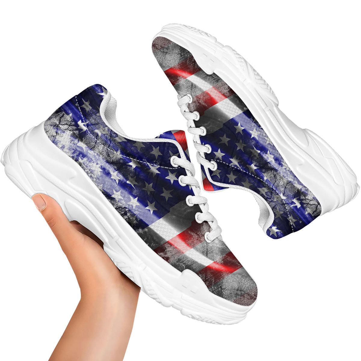 American Flag Grunge Ripped Paper Print White Chunky Shoes-grizzshop