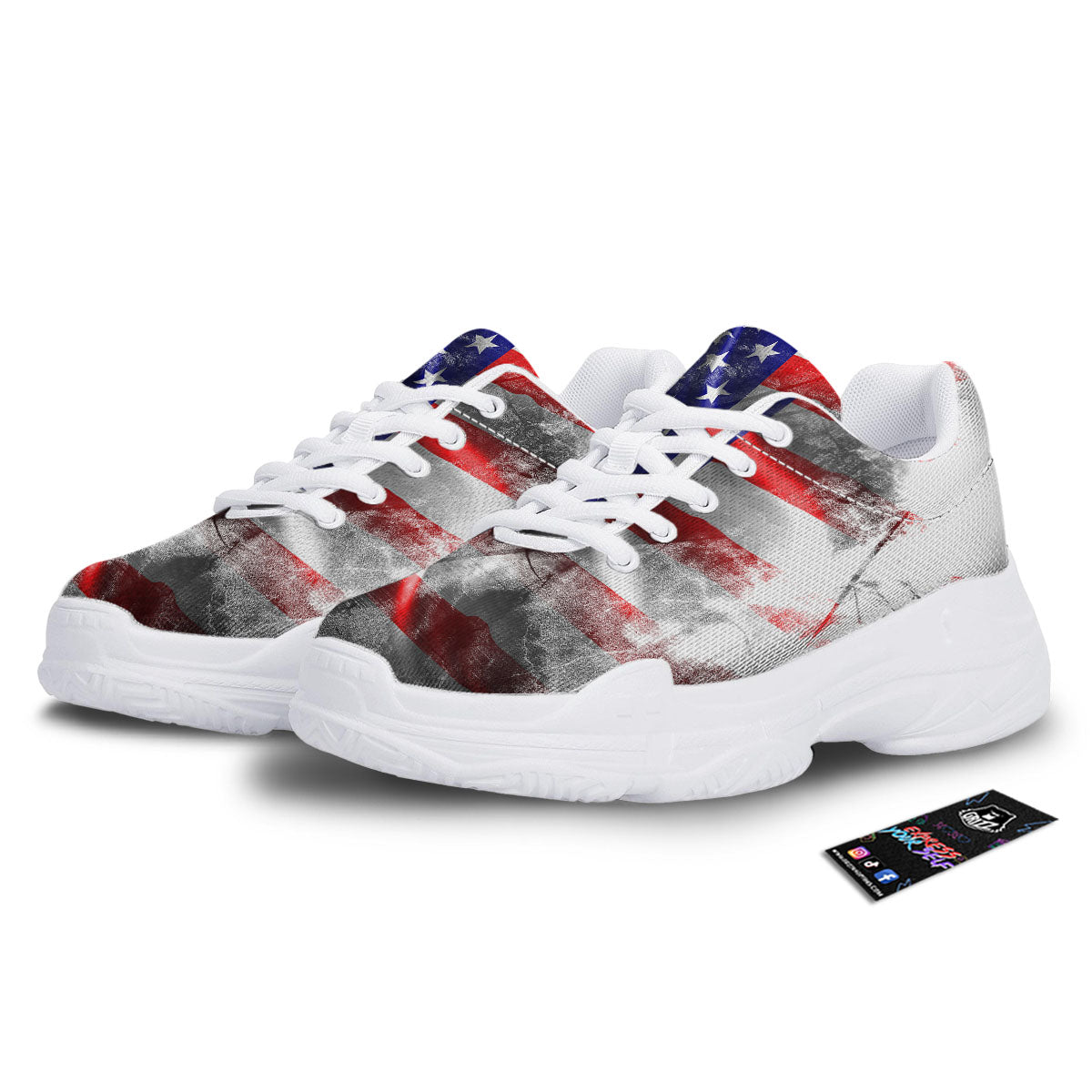 American Flag Grunge Ripped Paper Print White Chunky Shoes-grizzshop