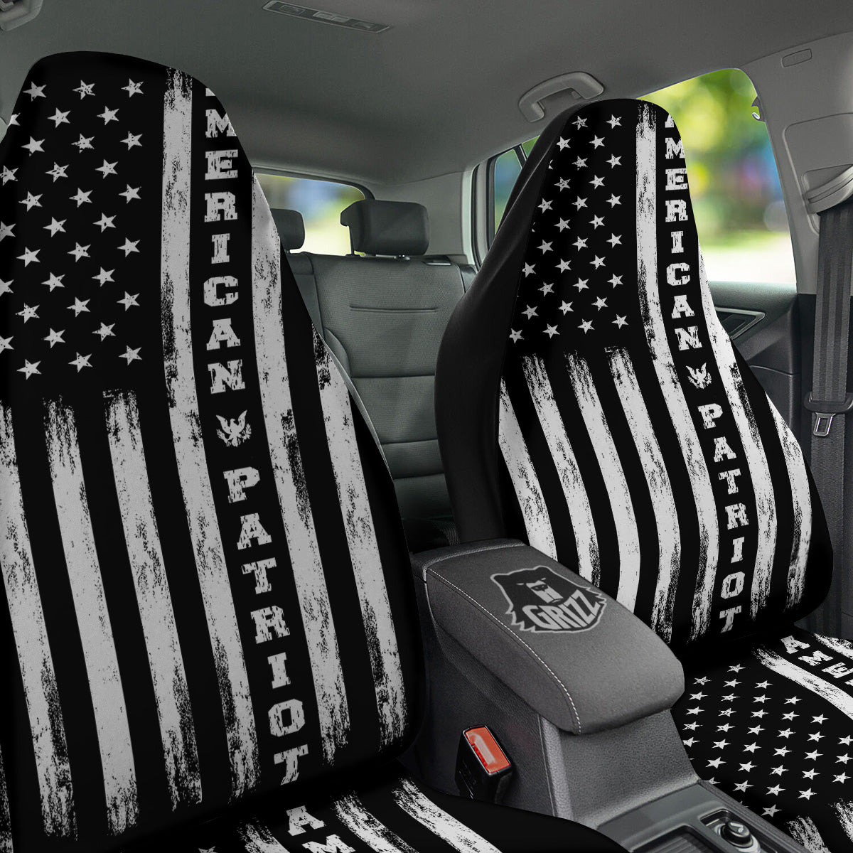 American Flag Grunge White And Black Print Car Seat Covers-grizzshop