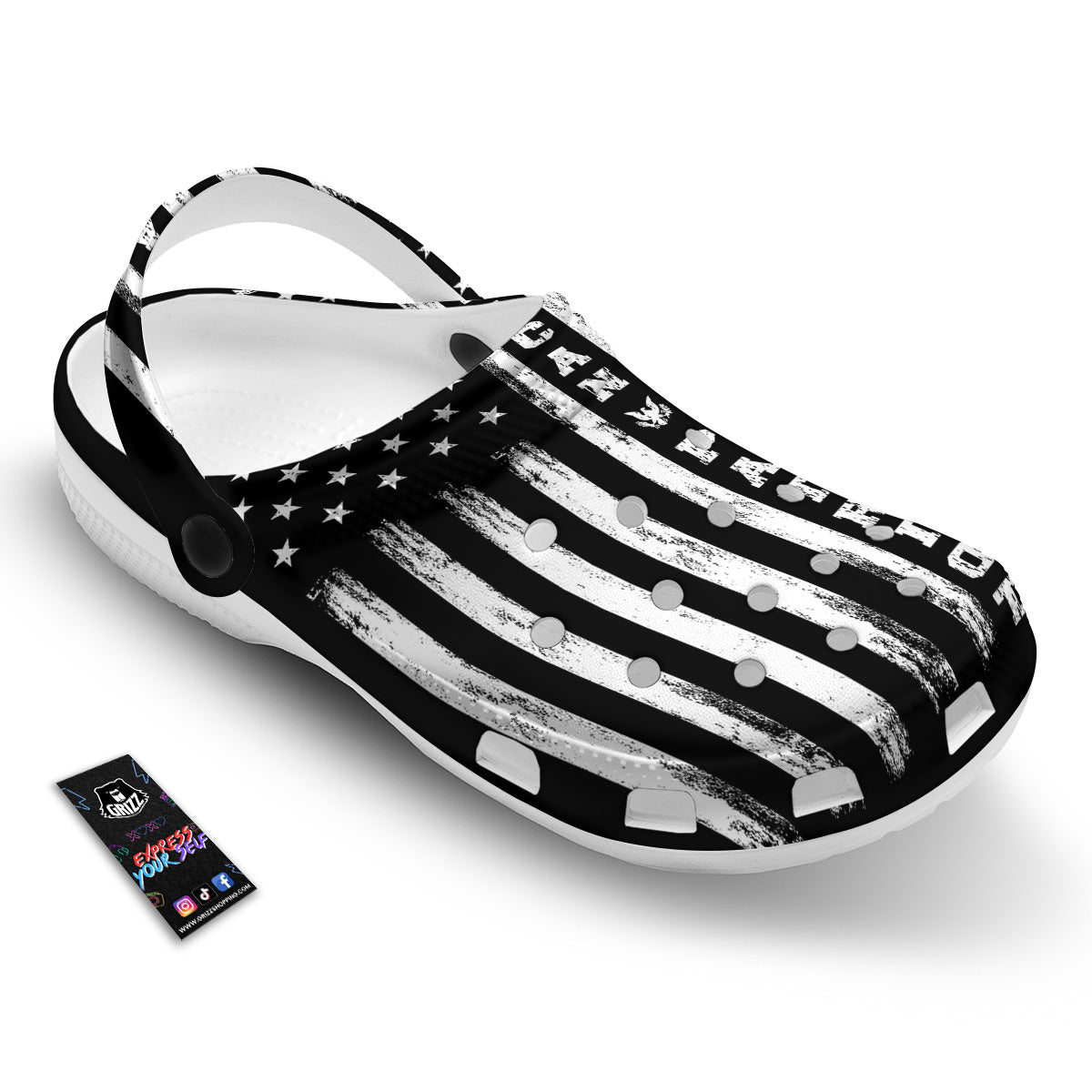 American Flag Grunge White And Black Print Clog-grizzshop