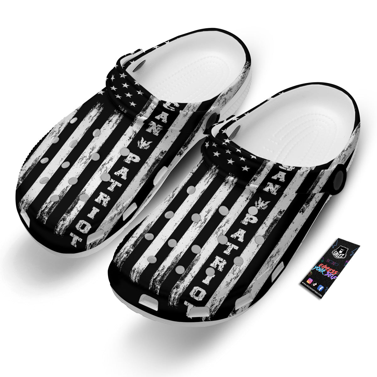 American Flag Grunge White And Black Print Clog-grizzshop