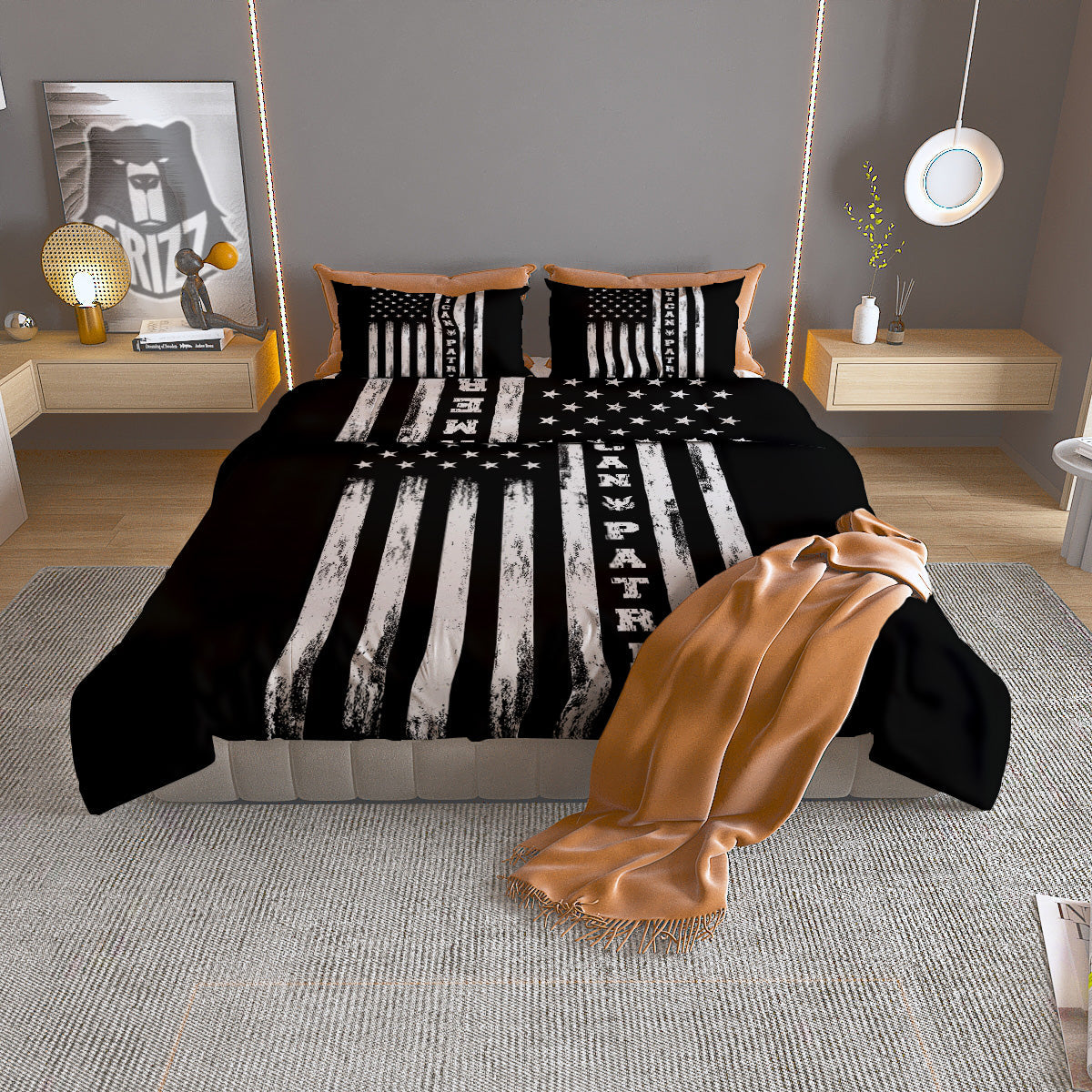 American Flag Grunge White And Black Print Duvet Cover Bedding Set