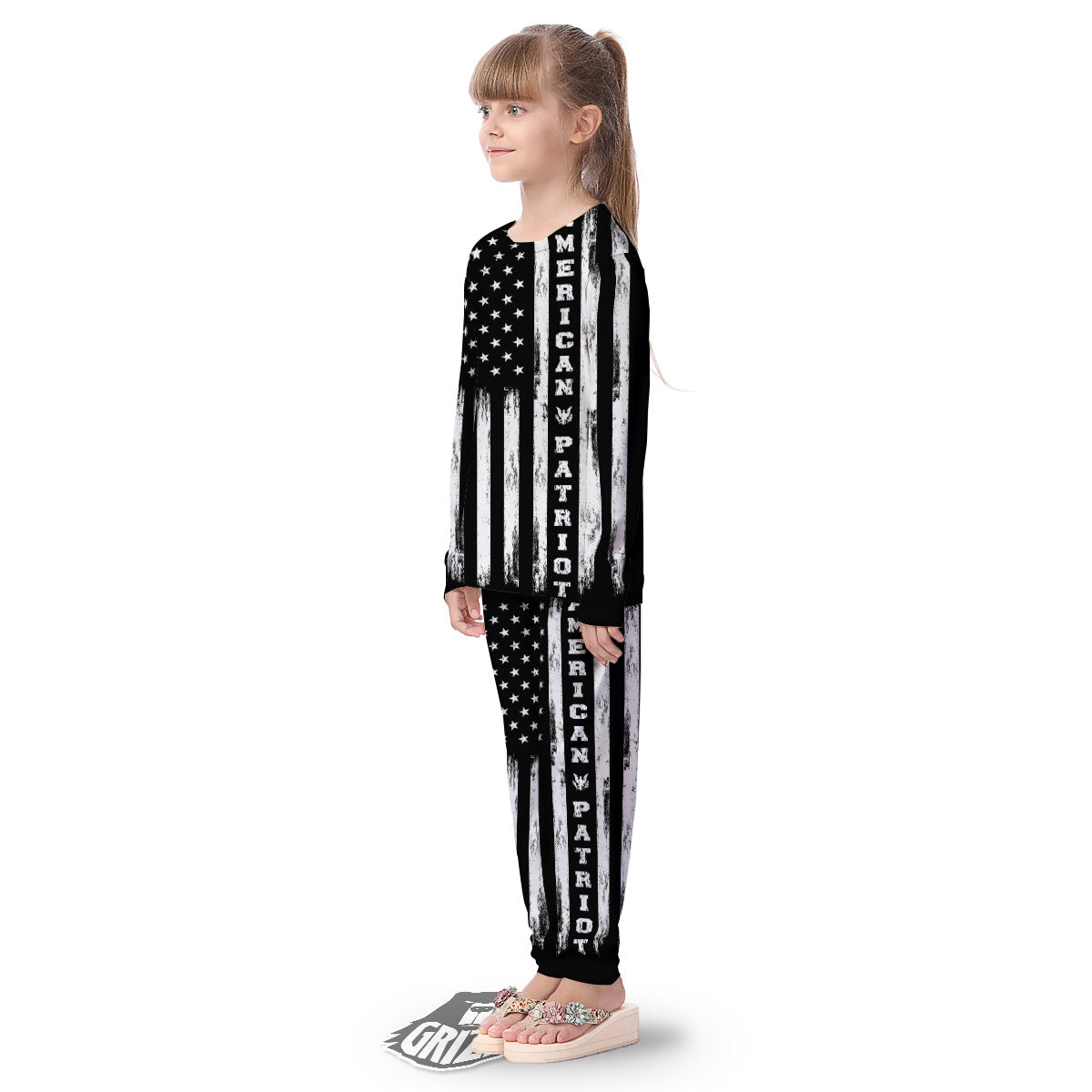 American Flag Grunge White And Black Print Kid's Pajamas-grizzshop