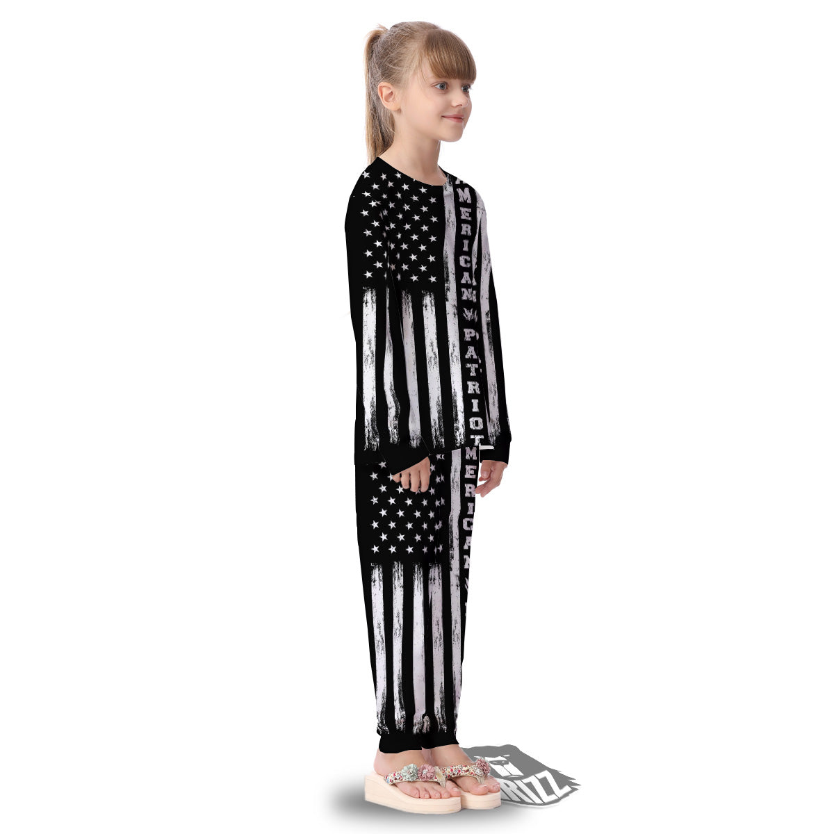 American Flag Grunge White And Black Print Kid's Pajamas-grizzshop