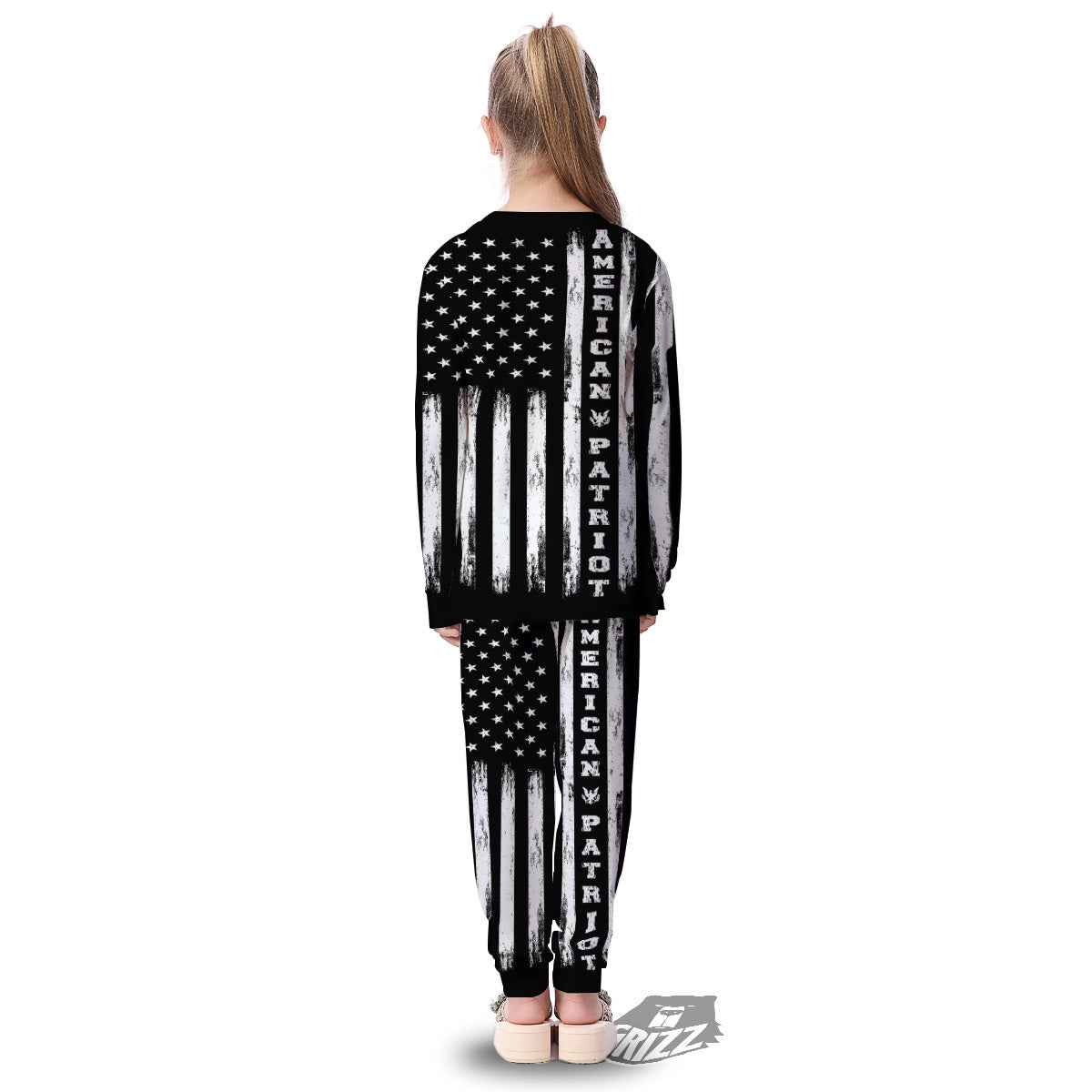 American Flag Grunge White And Black Print Kid's Pajamas-grizzshop