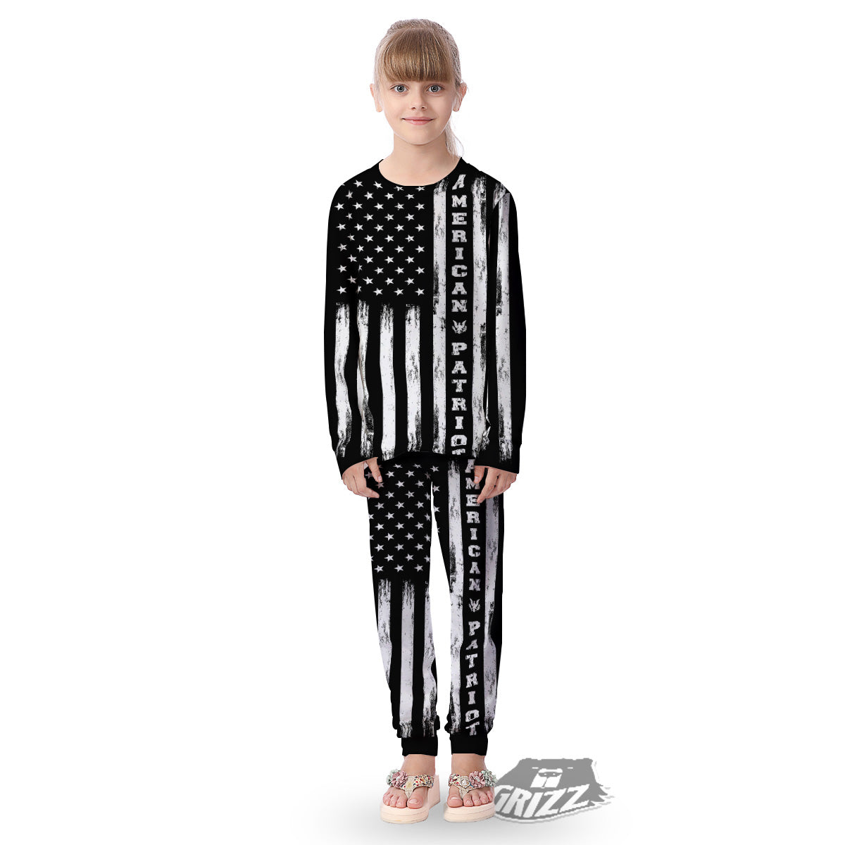 American Flag Grunge White And Black Print Kid's Pajamas-grizzshop
