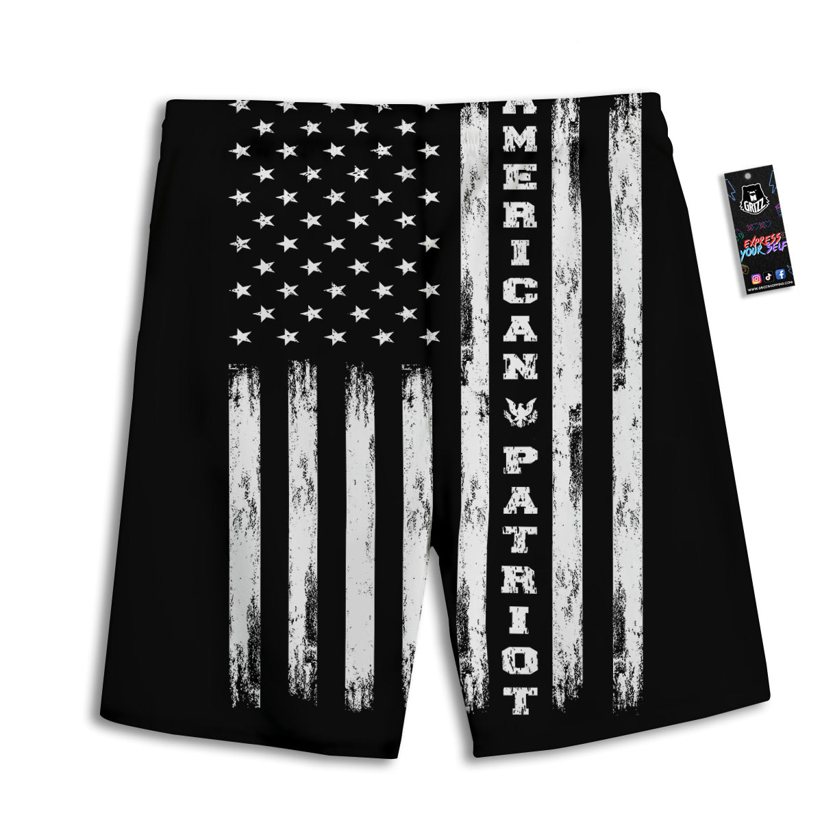 American Flag Grunge White And Black Print Men's Athletic Shorts