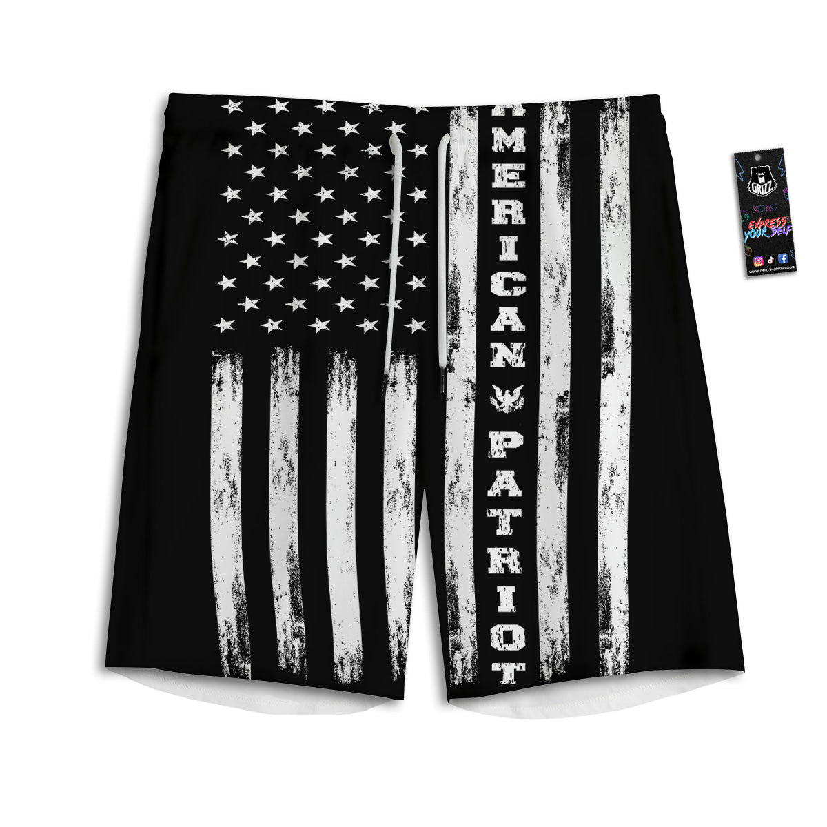 American Flag Grunge White And Black Print Men's Athletic Shorts