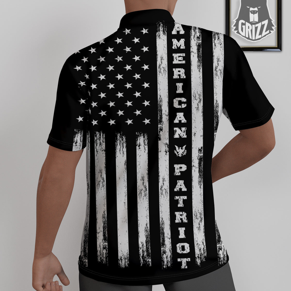 American Flag Grunge White And Black Print Untucked Shirts-grizzshop
