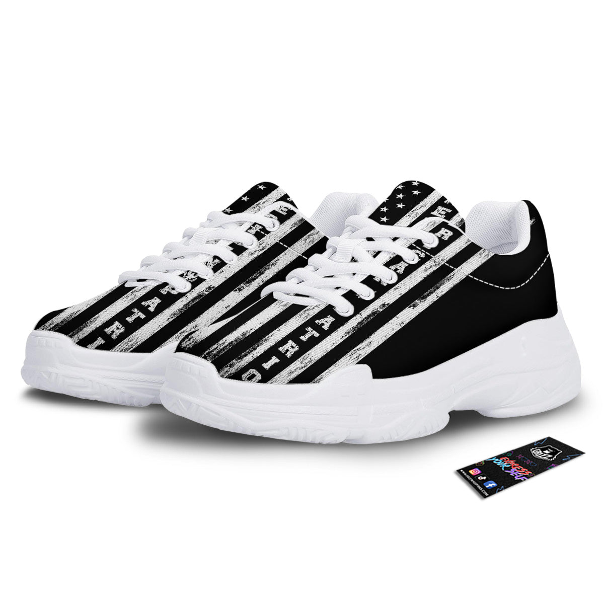 American Flag Grunge White And Black Print White Chunky Shoes-grizzshop