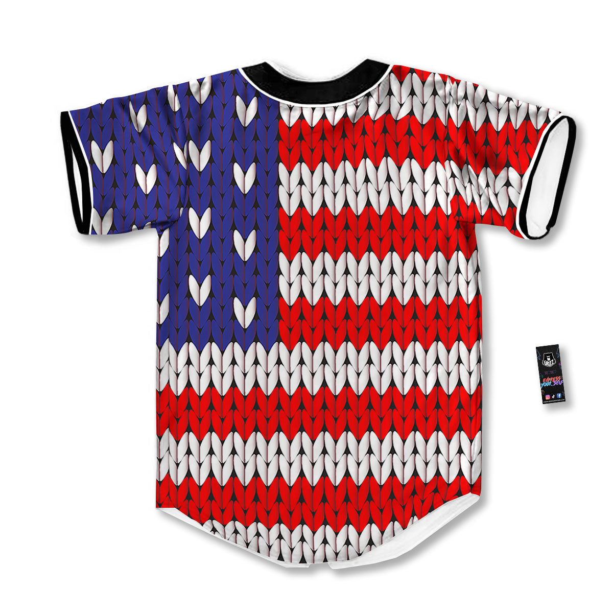 American Flag Knitted Print Baseball Jersey-grizzshop