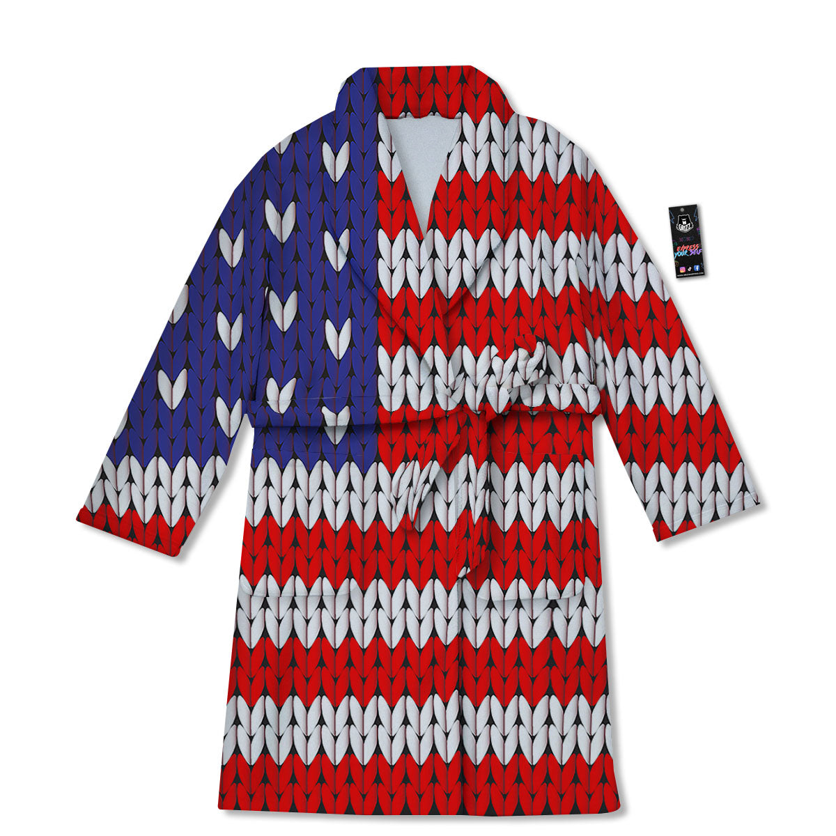 American Flag Knitted Print Bathrobe-grizzshop