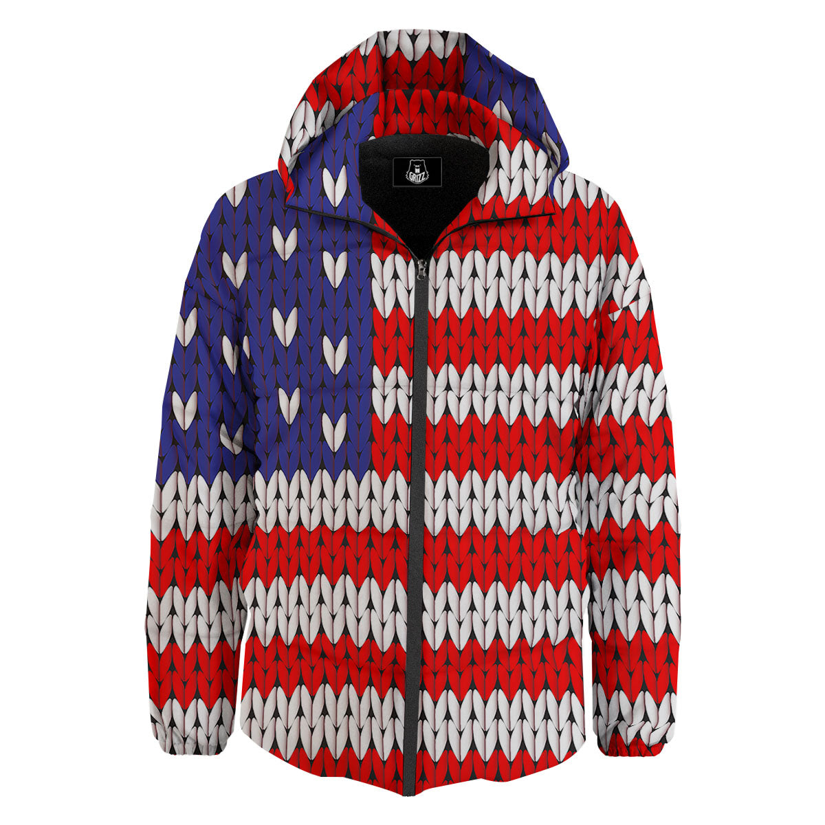American Flag Knitted Print Down Jacket-grizzshop
