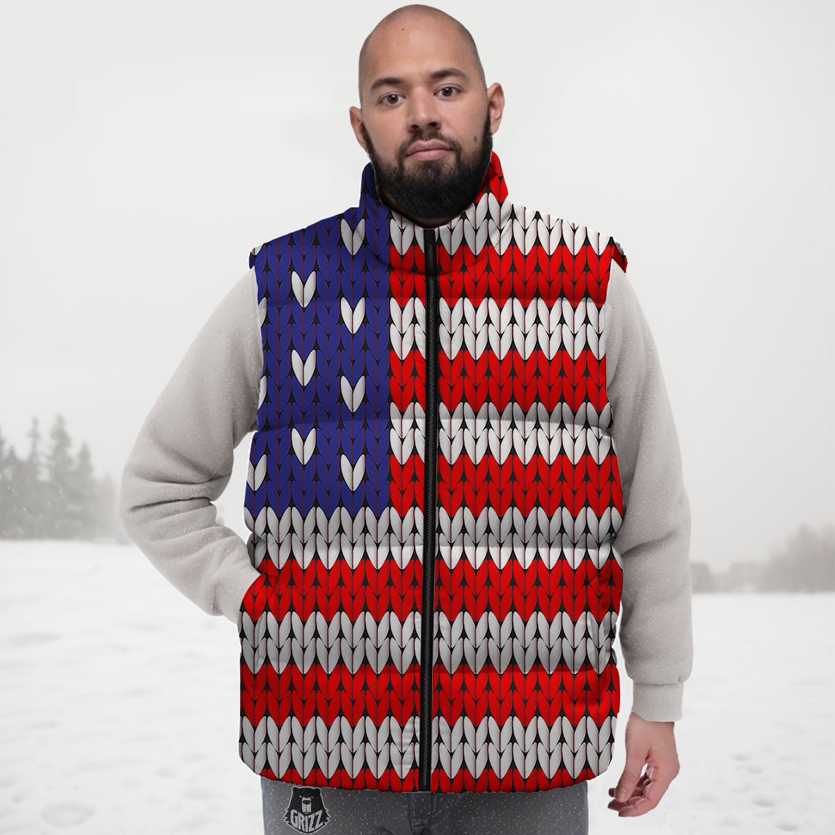 American Flag Knitted Print Down Vest