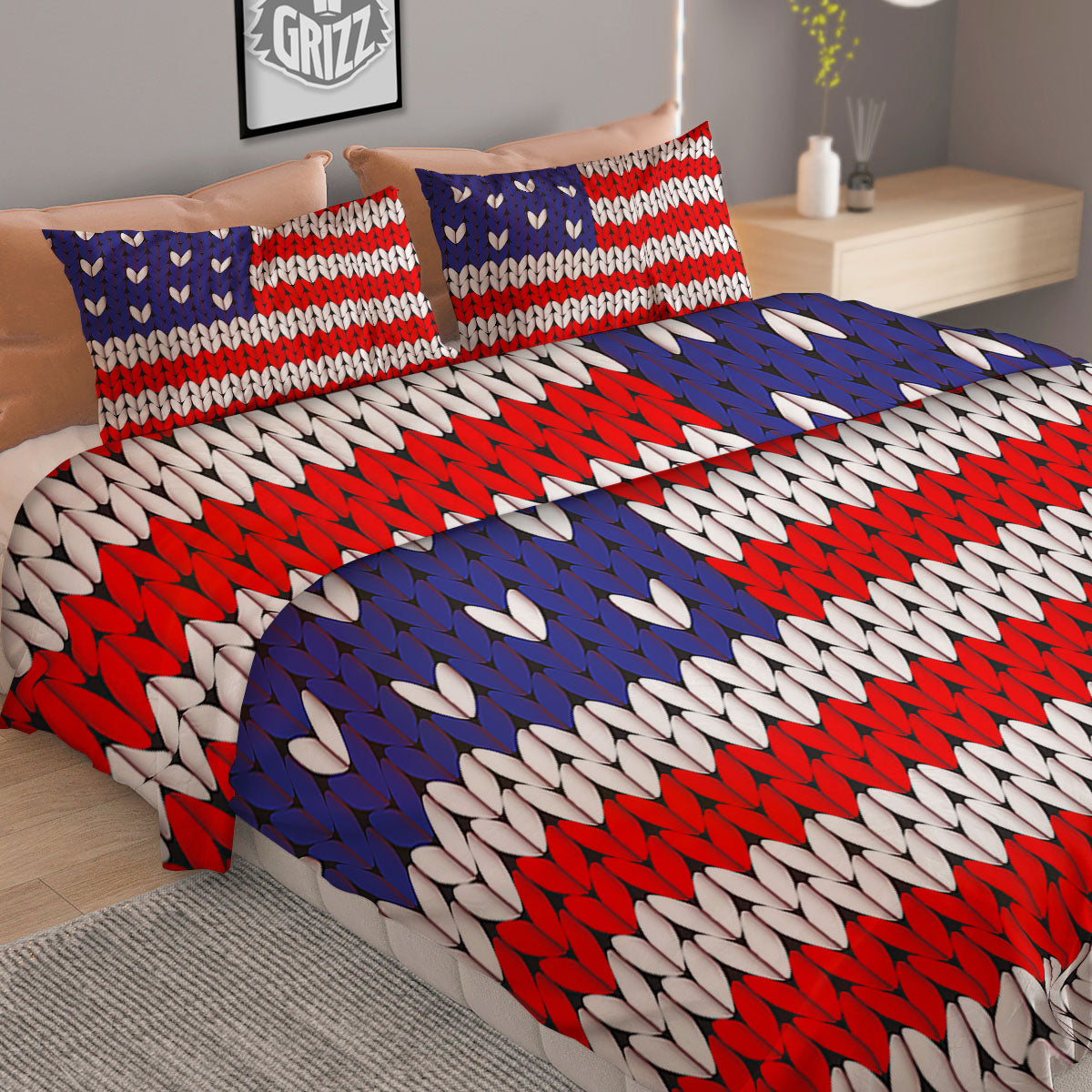 American Flag Knitted Print Duvet Cover Bedding Set