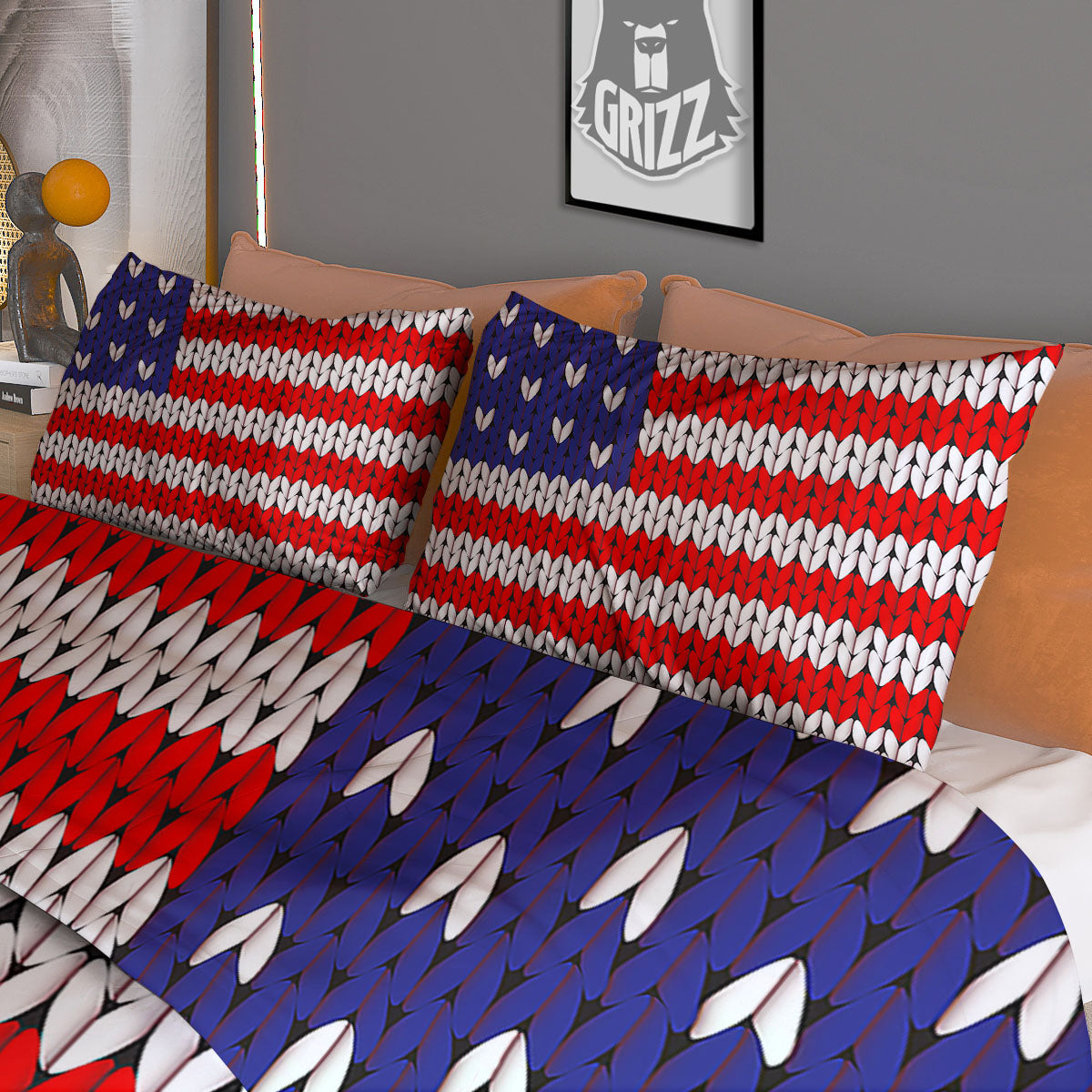 American Flag Knitted Print Duvet Cover Bedding Set