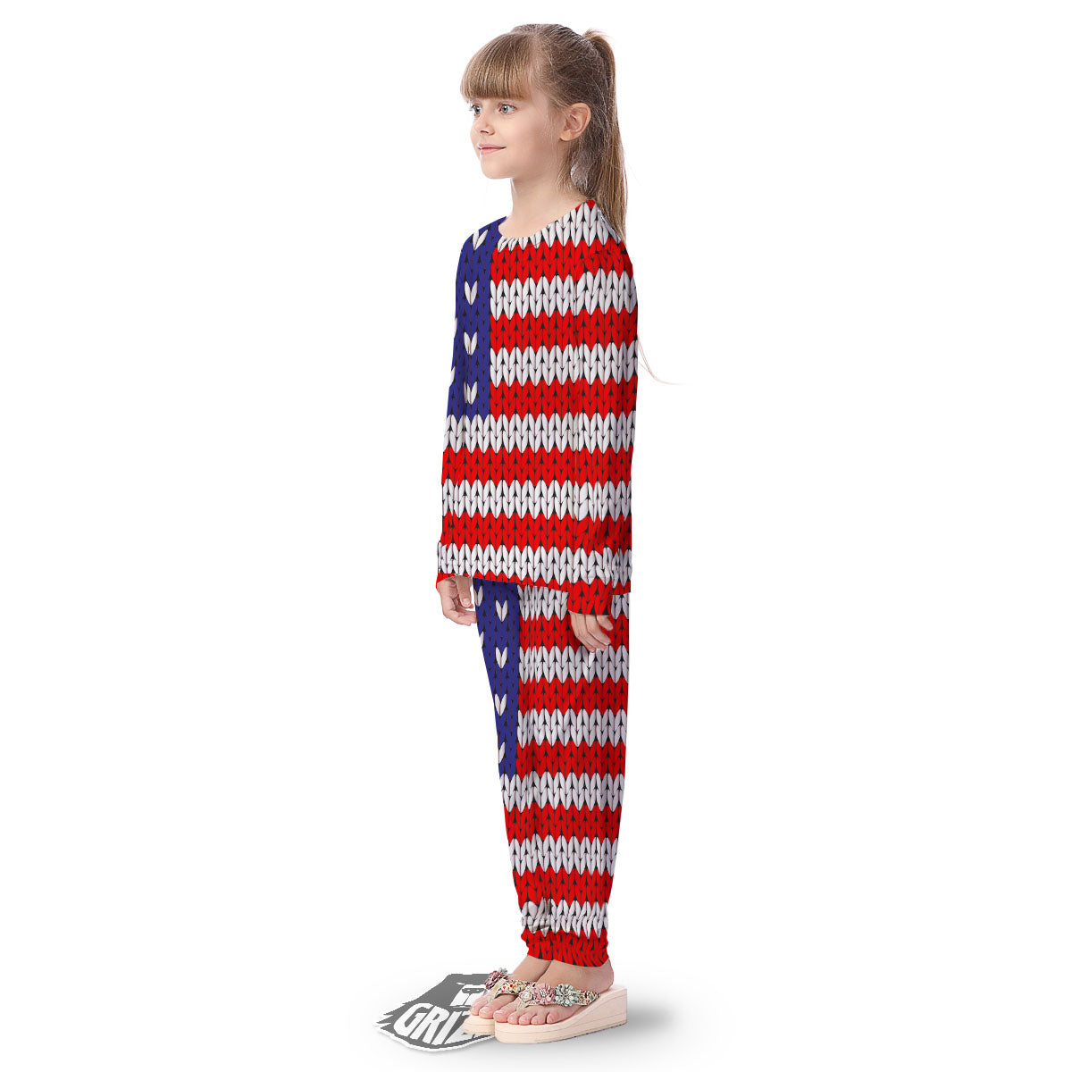 American Flag Knitted Print Kid's Pajamas-grizzshop