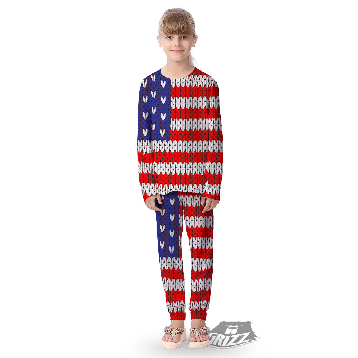 American Flag Knitted Print Kid's Pajamas-grizzshop