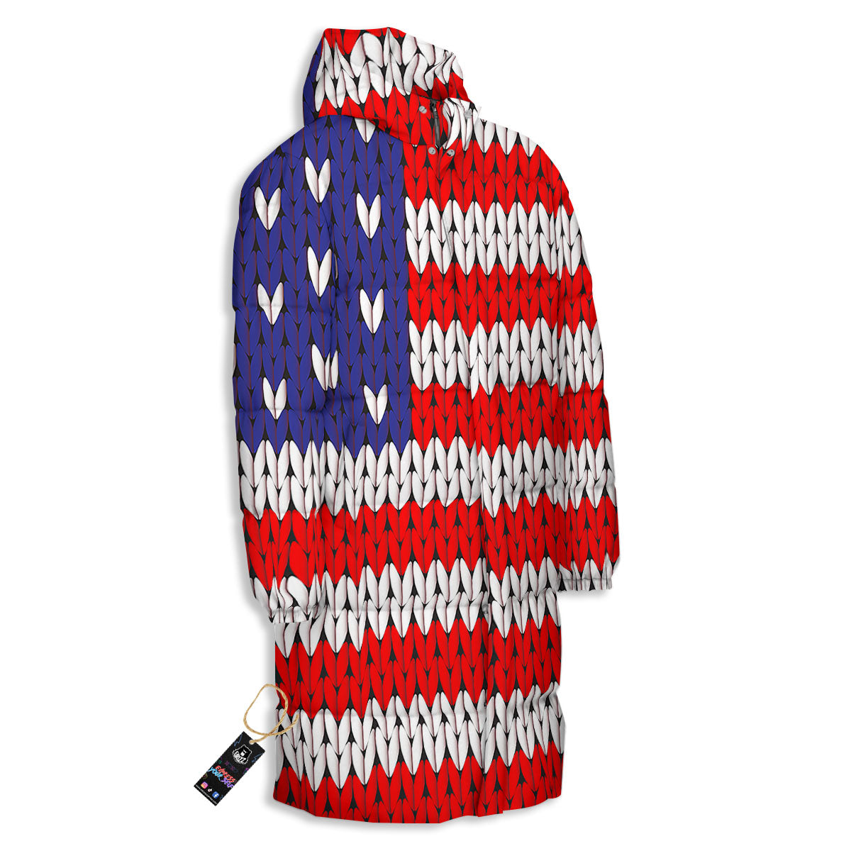 American Flag Knitted Print Long Down Jacket-grizzshop