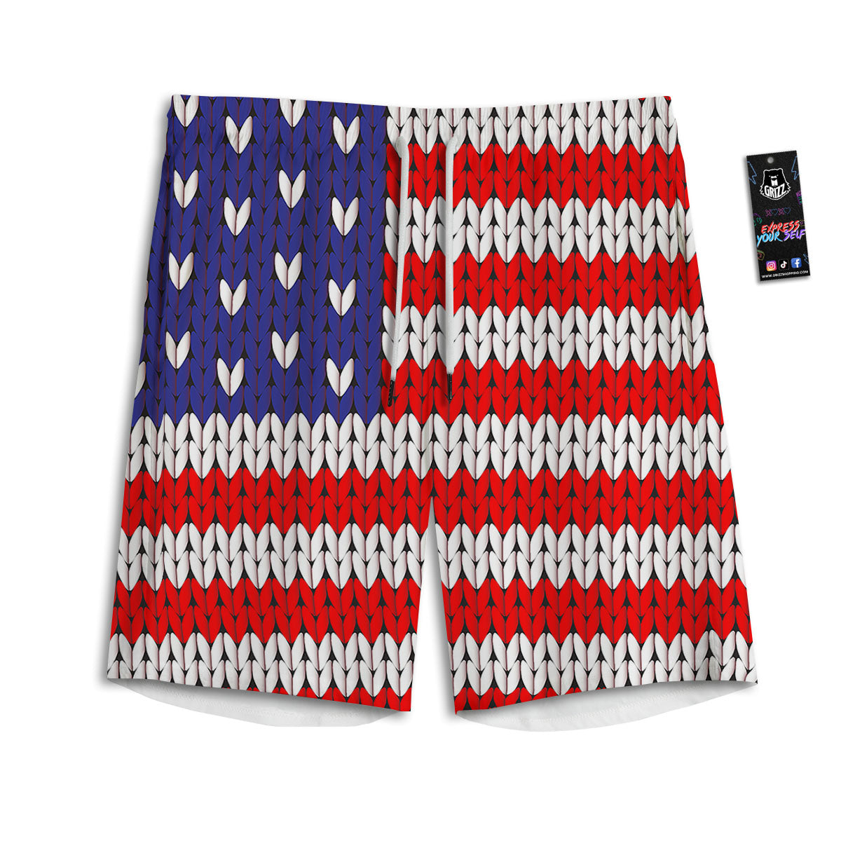 American Flag Knitted Print Men's Athletic Shorts