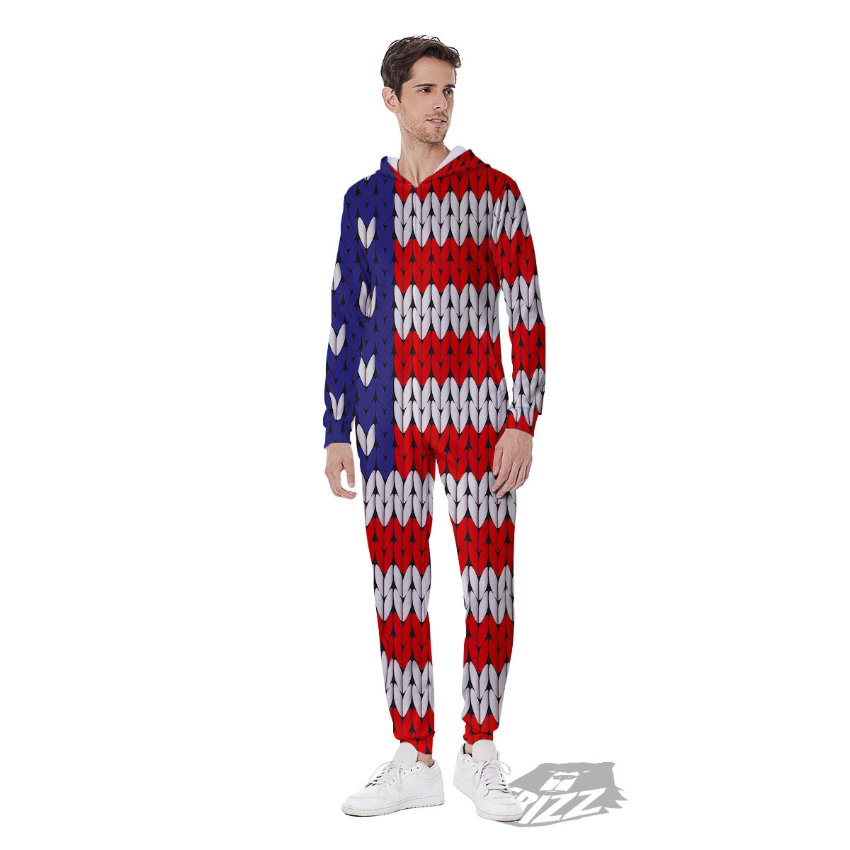 American Flag Knitted Print Men's Jumpsuit-grizzshop