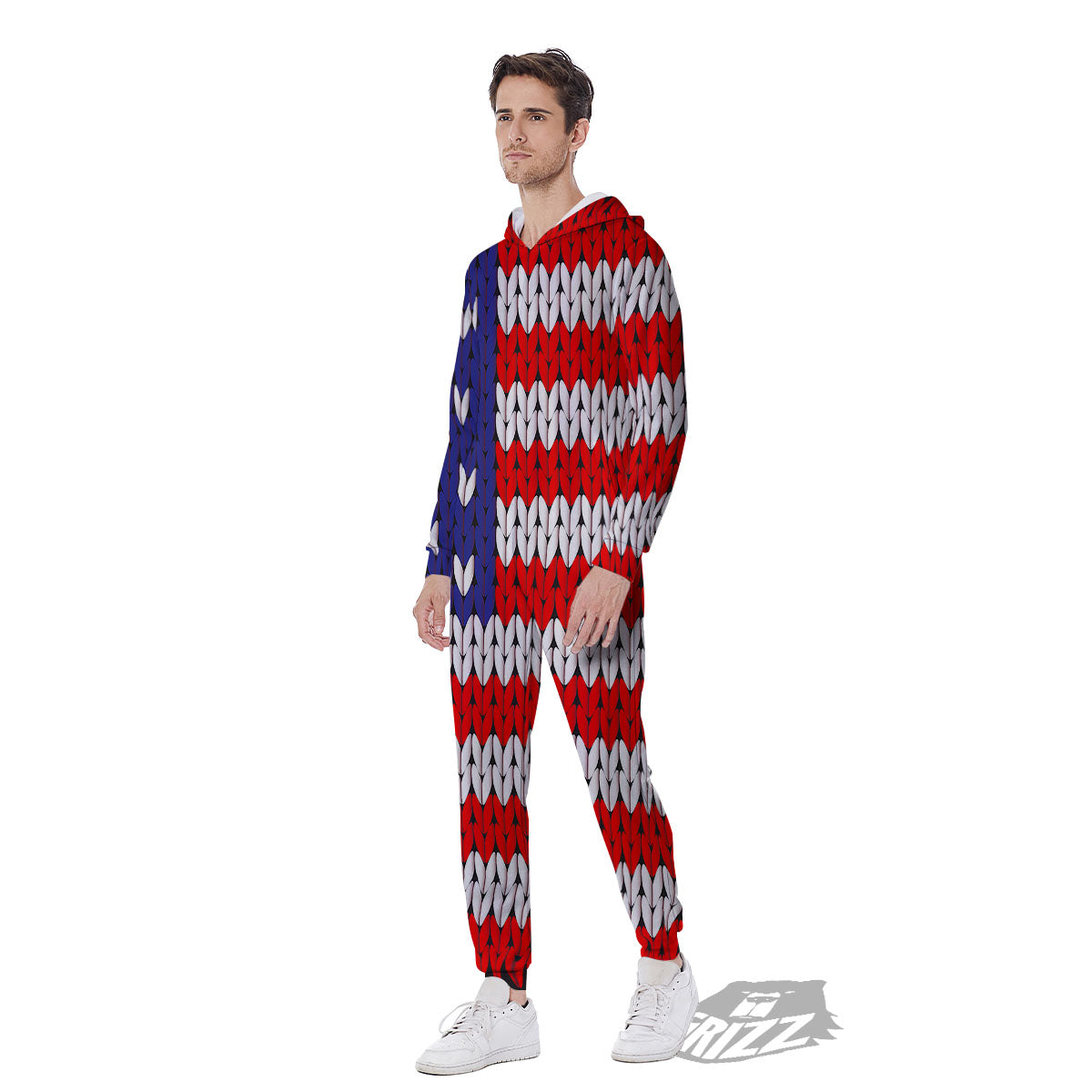 American Flag Knitted Print Men's Jumpsuit-grizzshop