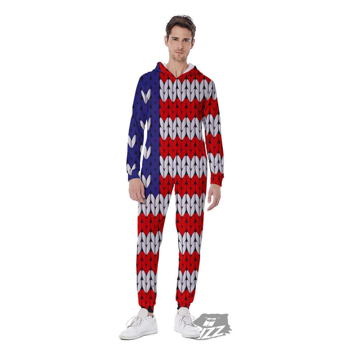 American Flag Knitted Print Men's Jumpsuit-grizzshop