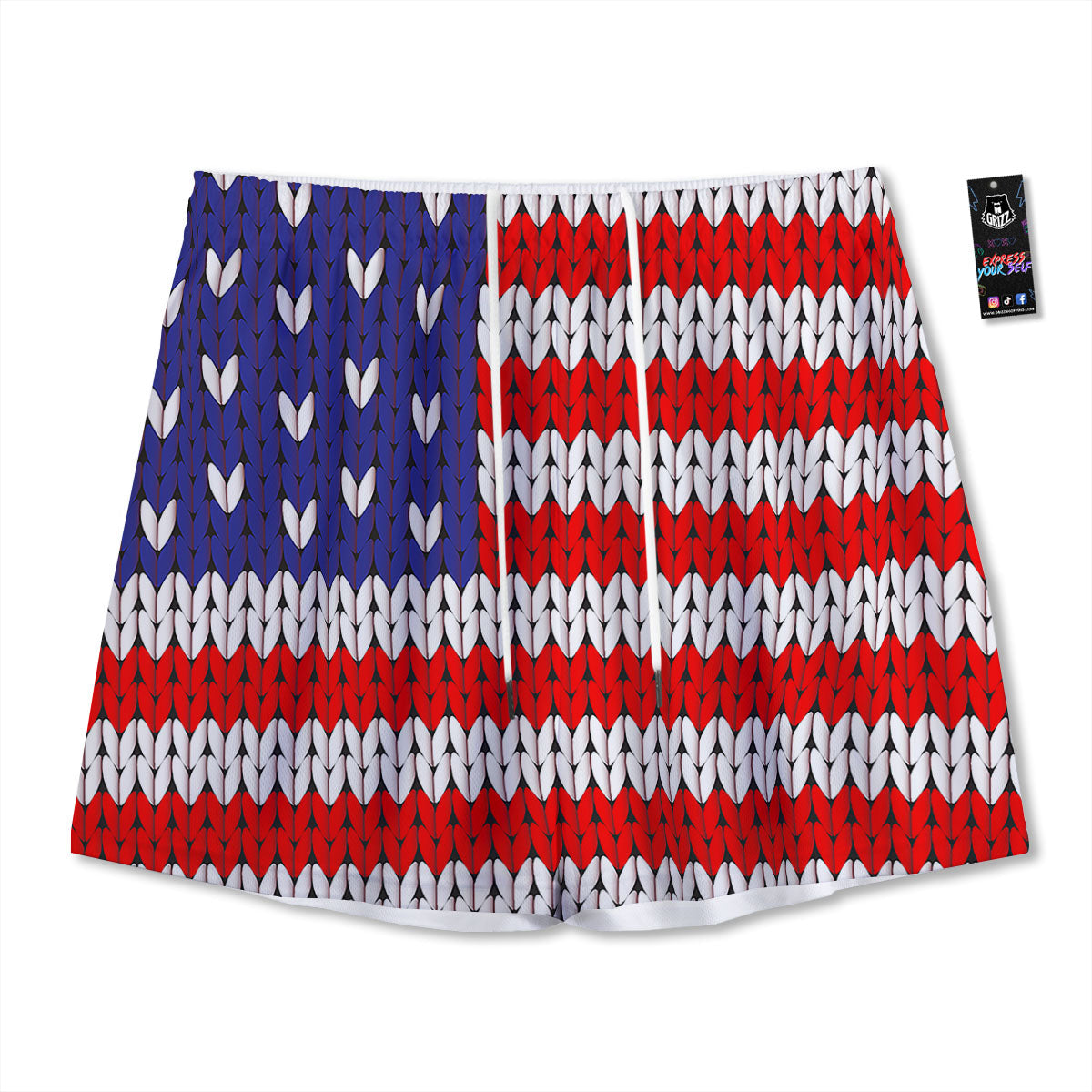 American Flag Knitted Print Mesh Shorts