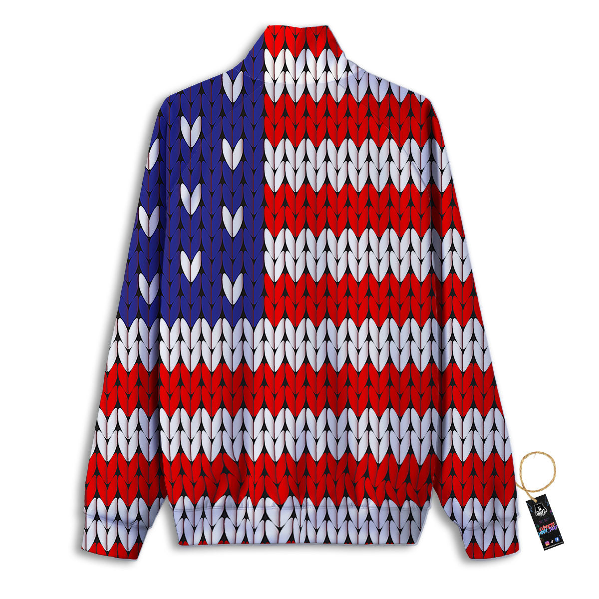 American Flag Knitted Print Track Jacket-grizzshop
