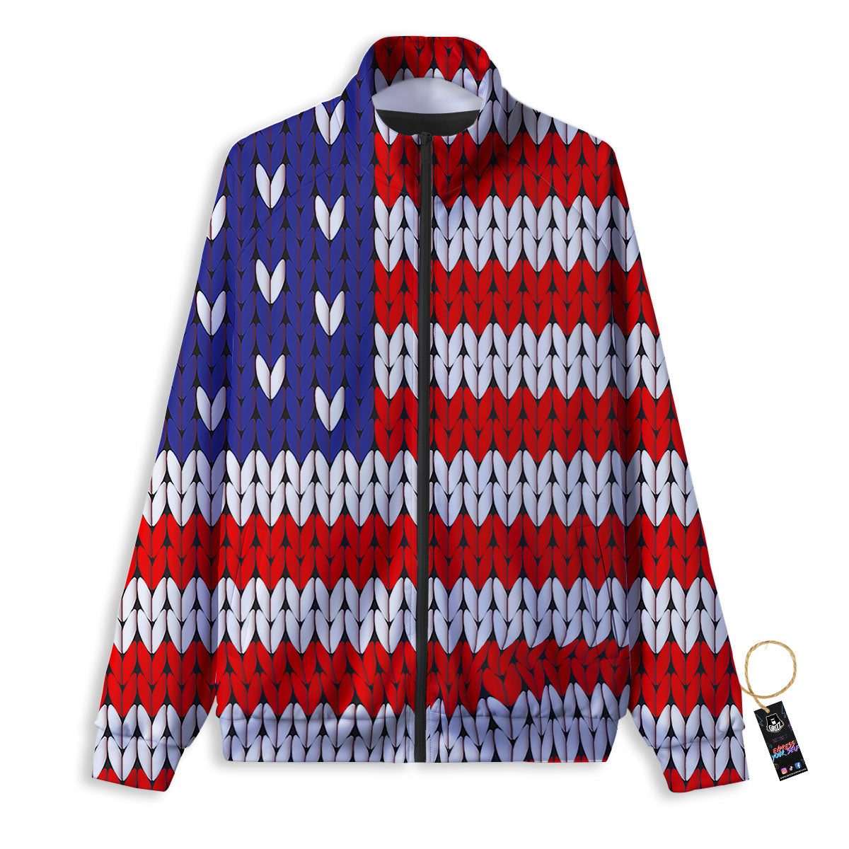 American Flag Knitted Print Track Jacket-grizzshop