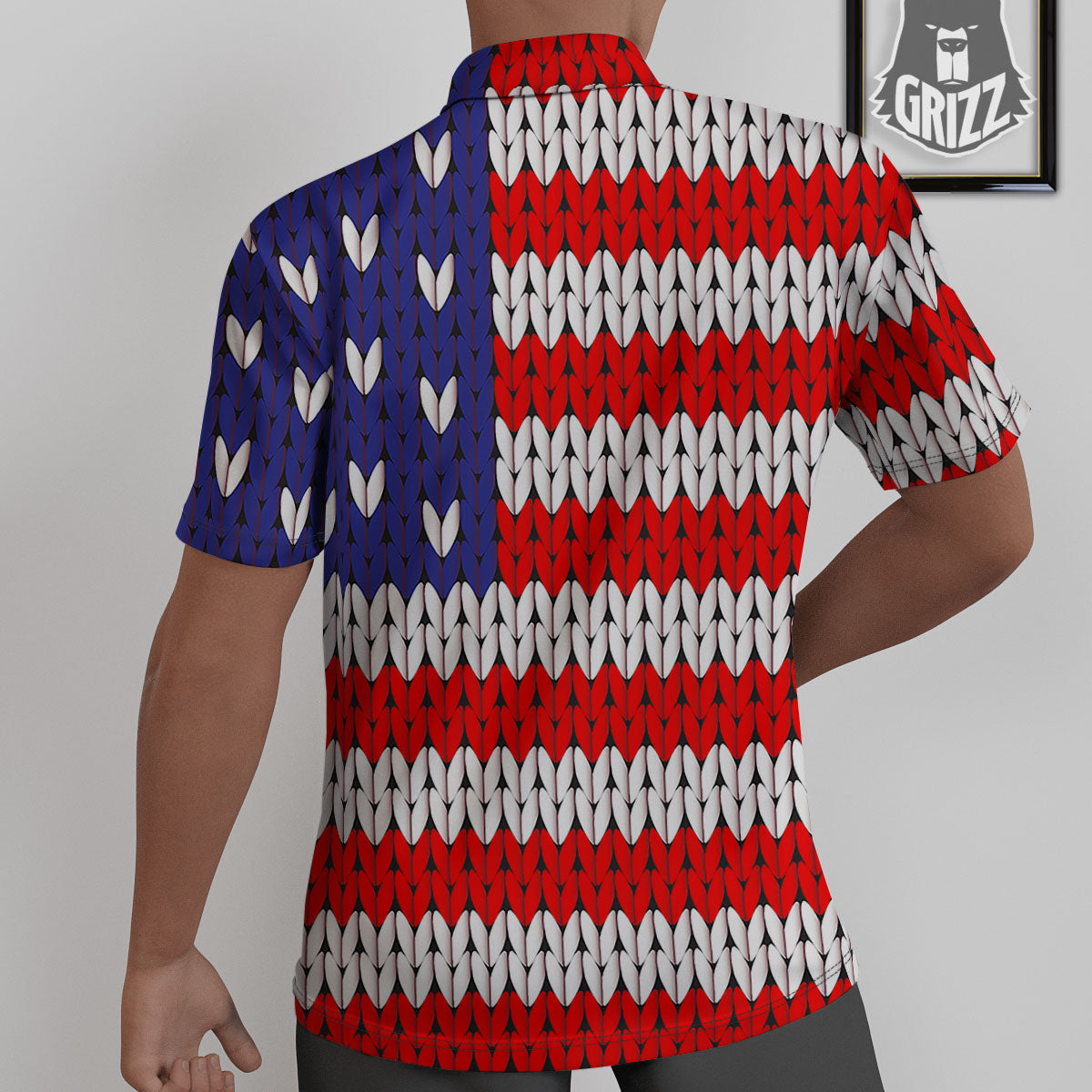 American Flag Knitted Print Untucked Shirts-grizzshop