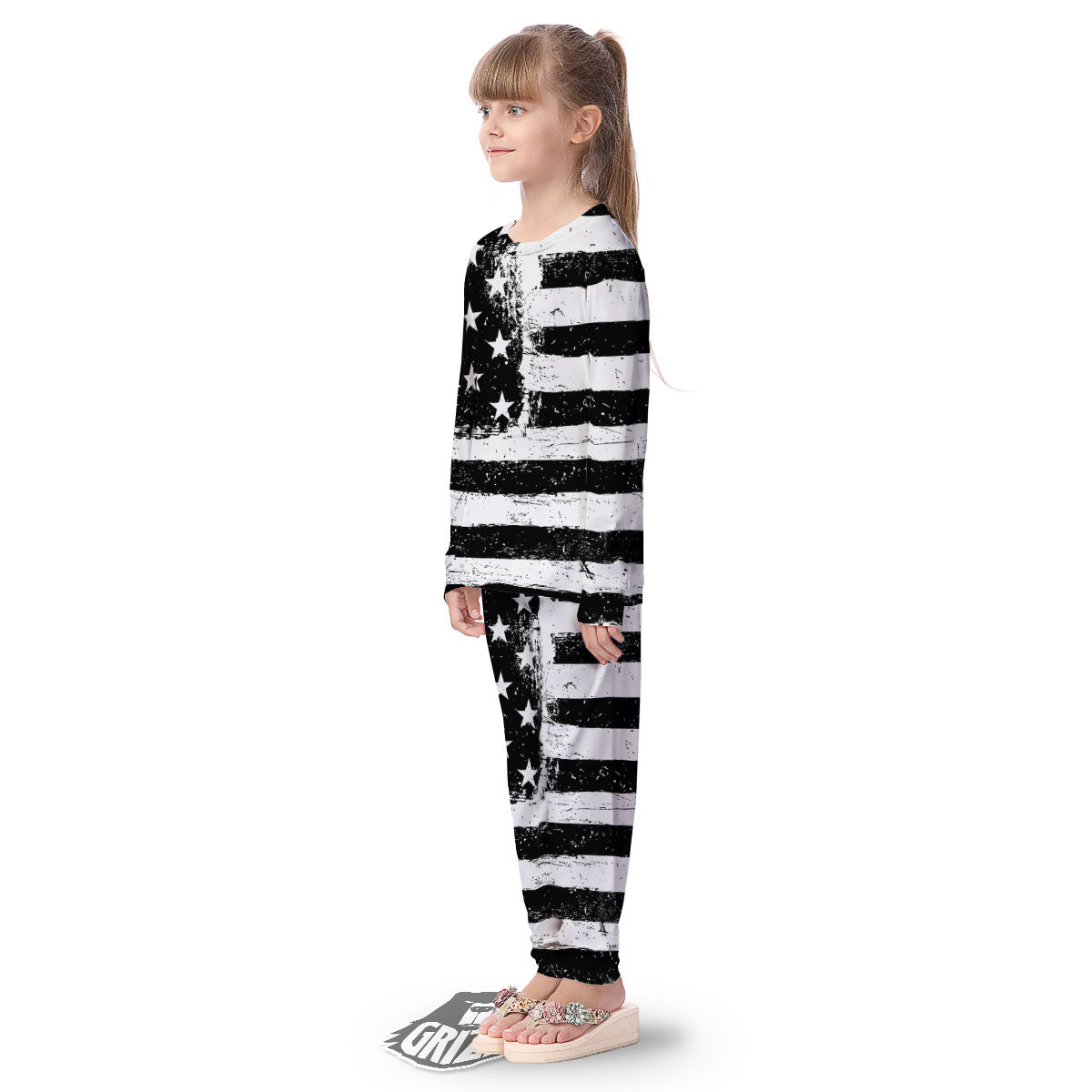 American Flag Monochrome Grunge Print Kid's Pajamas-grizzshop
