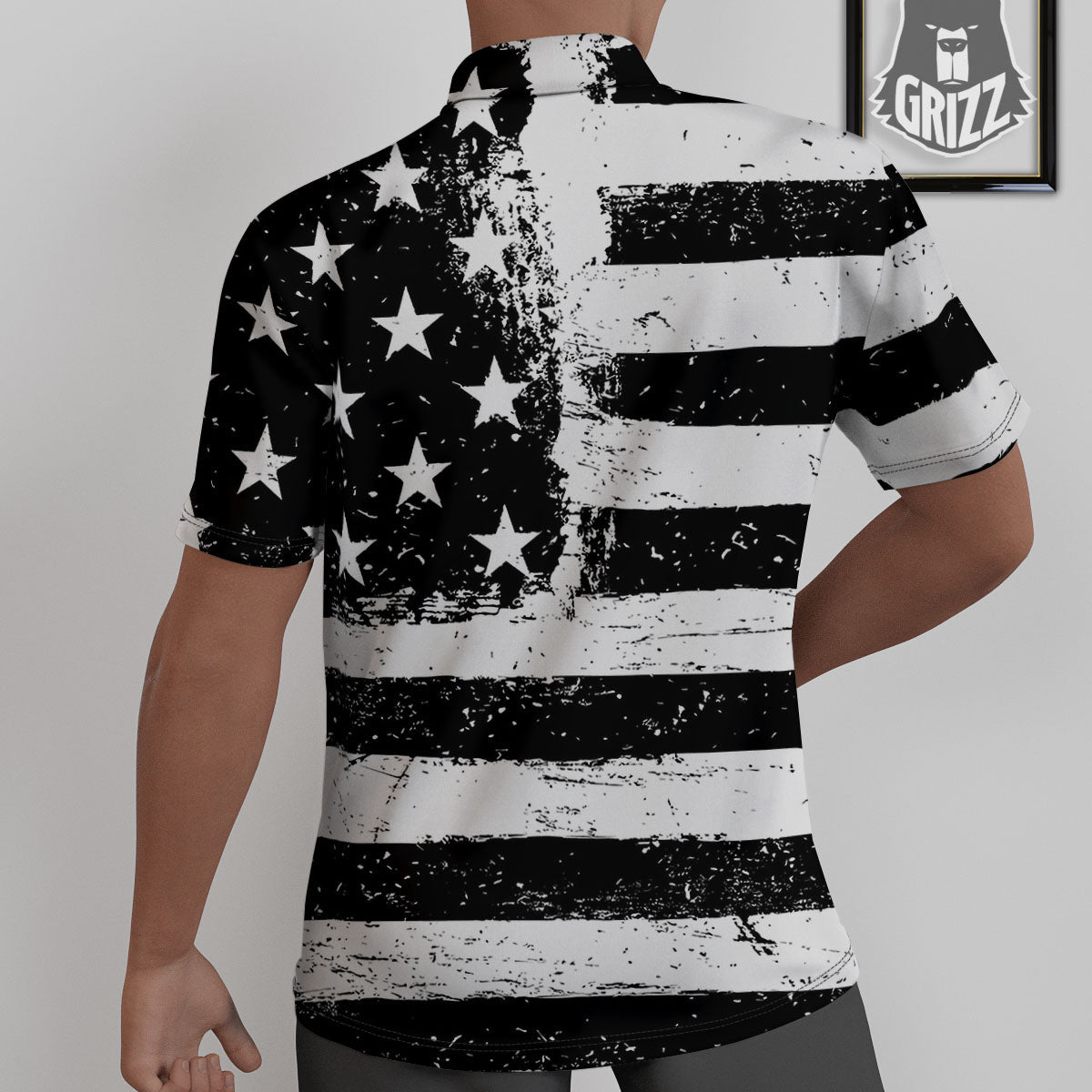 American Flag Monochrome Grunge Print Untucked Shirts-grizzshop
