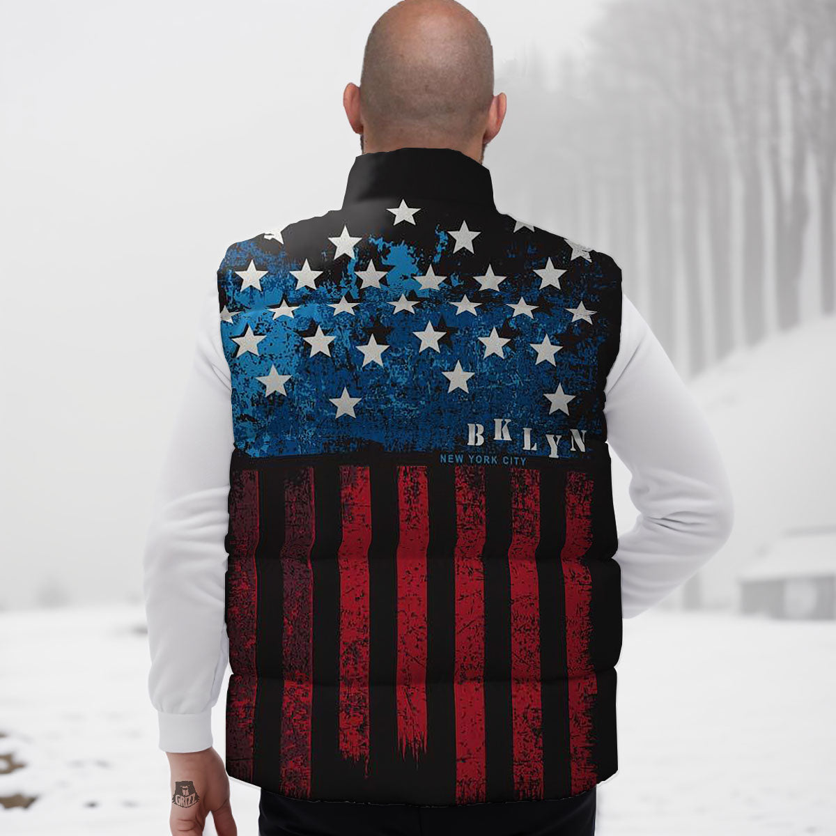 American Flag Vintage Print Down Vest