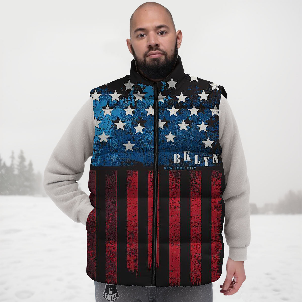 American Flag Vintage Print Down Vest