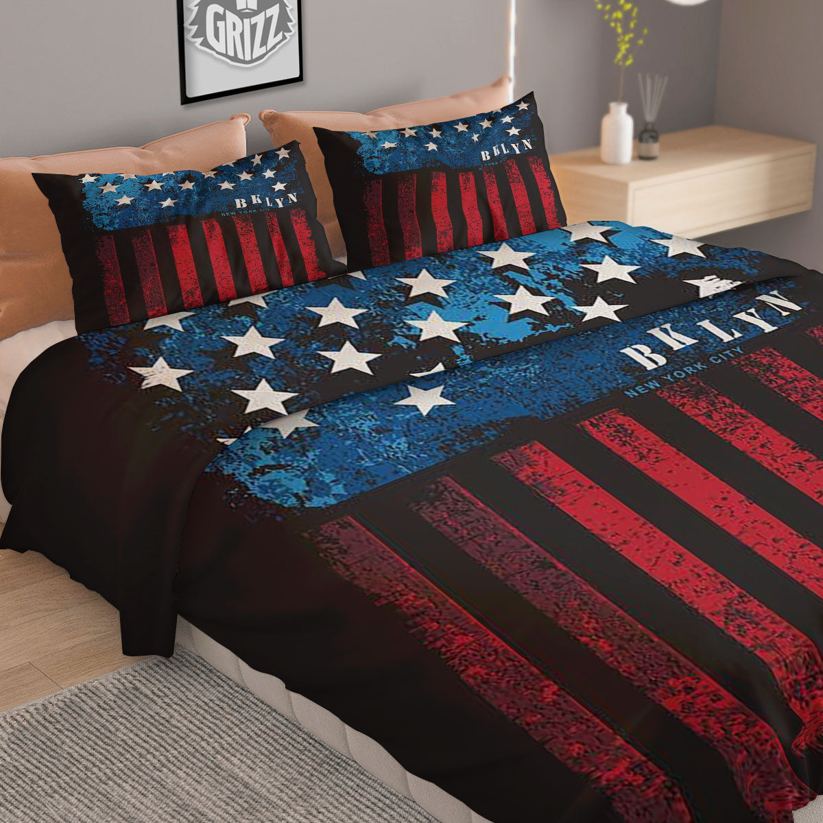 American Flag Vintage Print Duvet Cover Bedding Set