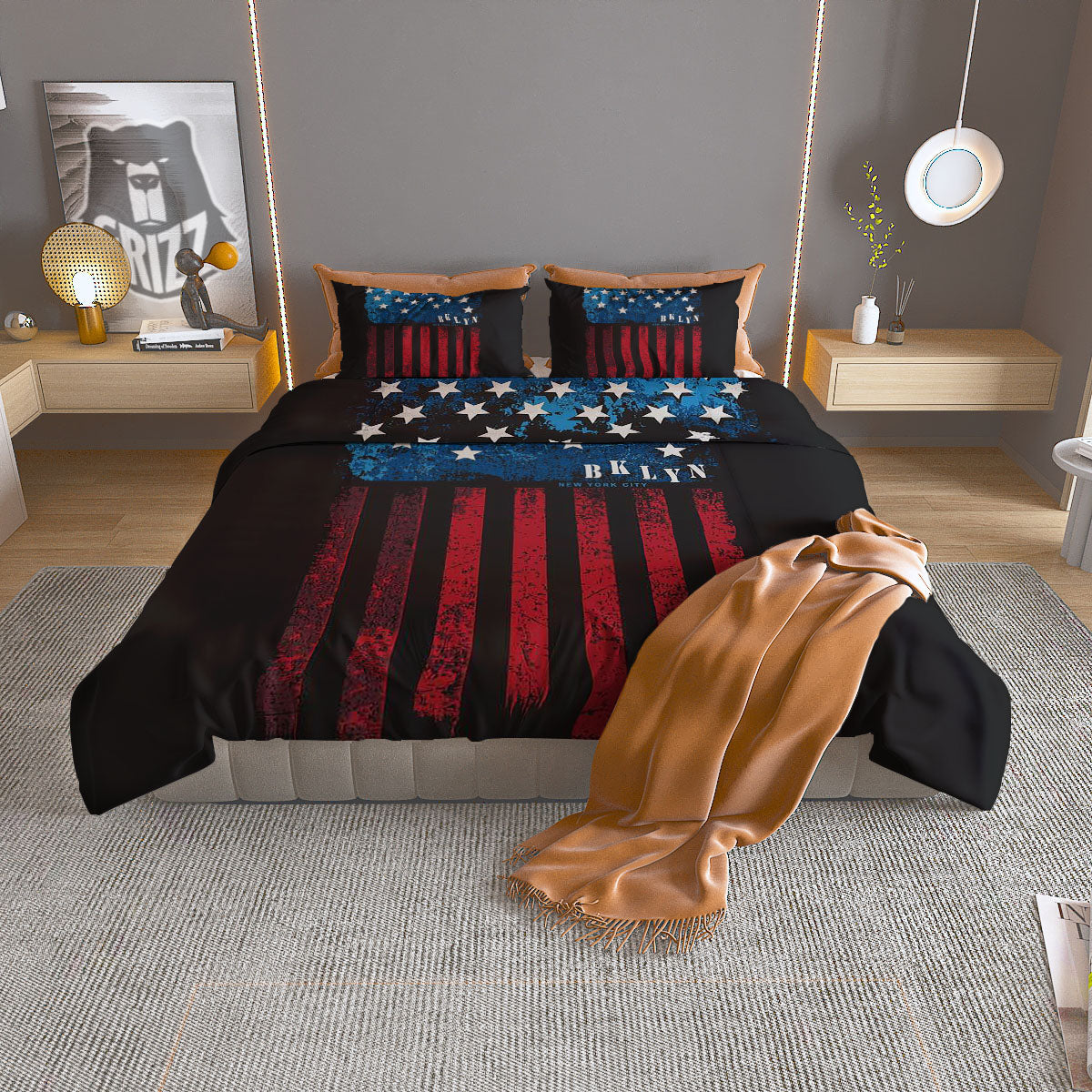 American Flag Vintage Print Duvet Cover Bedding Set
