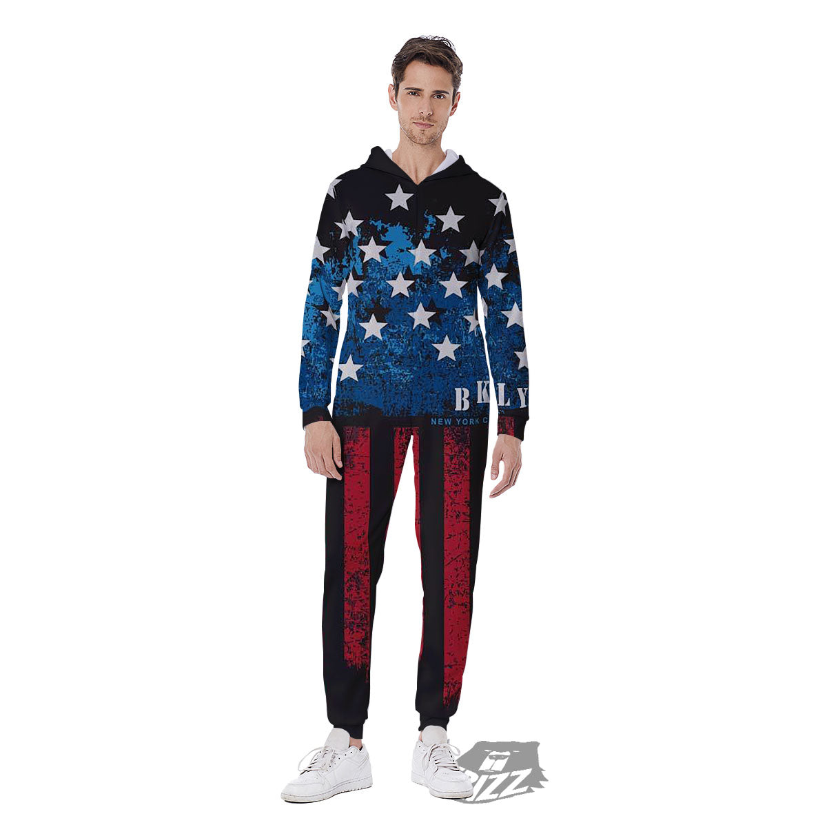 American Flag Vintage Print Men's Jumpsuit-grizzshop