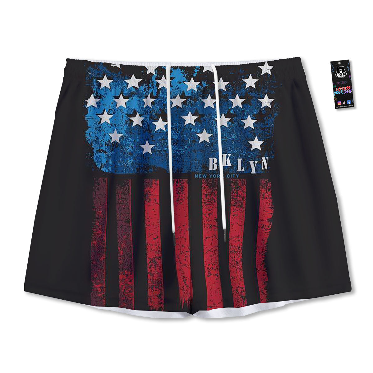 American Flag Vintage Print Mesh Shorts