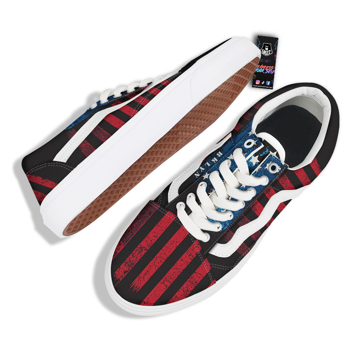 American Flag Vintage Print Skate Shoes-grizzshop