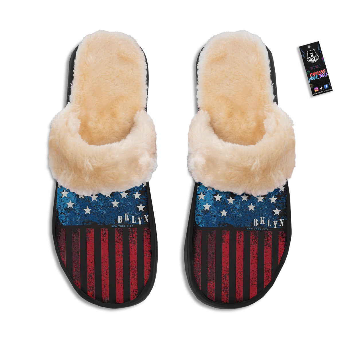 American Flag Vintage Print Slippers-grizzshop