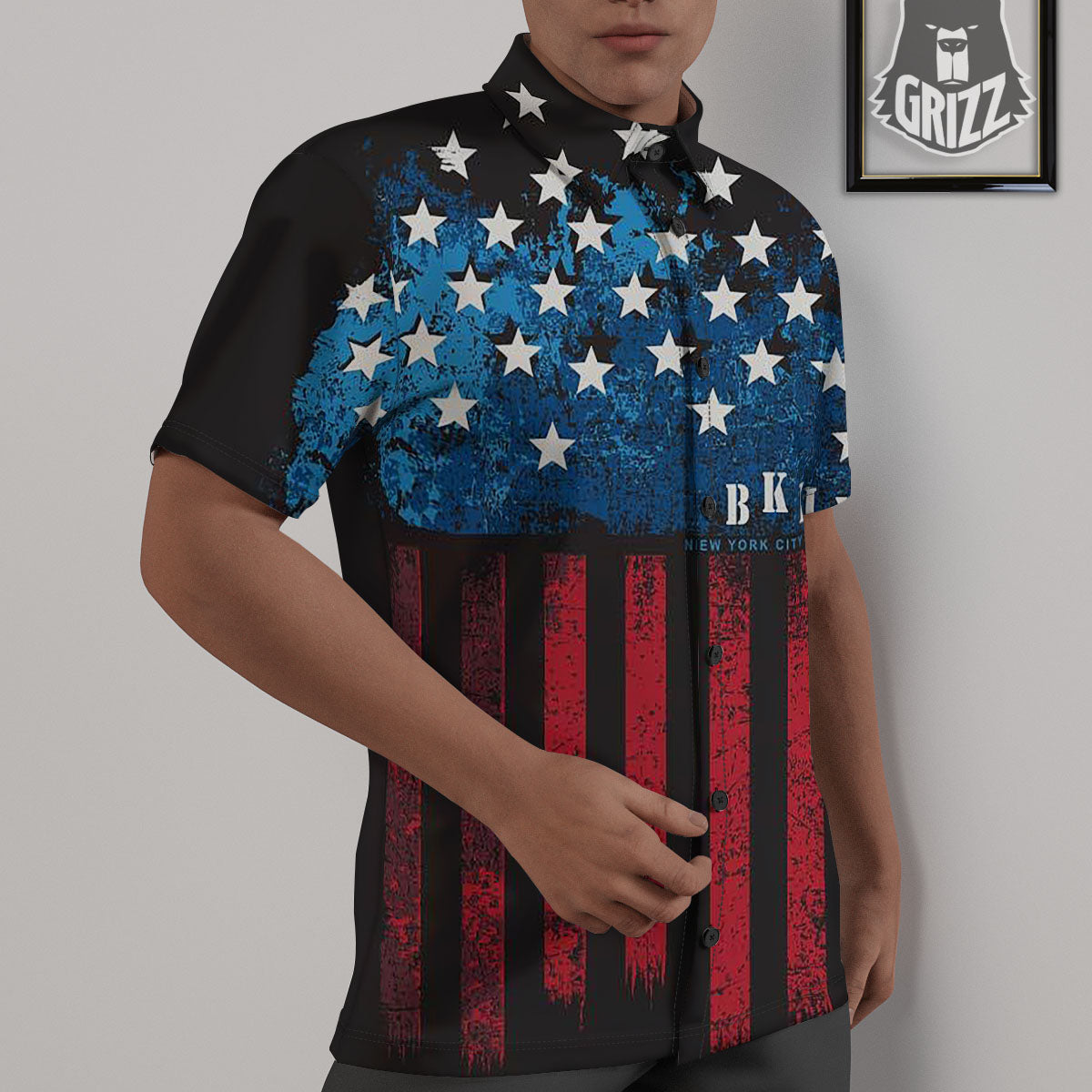 American Flag Vintage Print Untucked Shirts-grizzshop