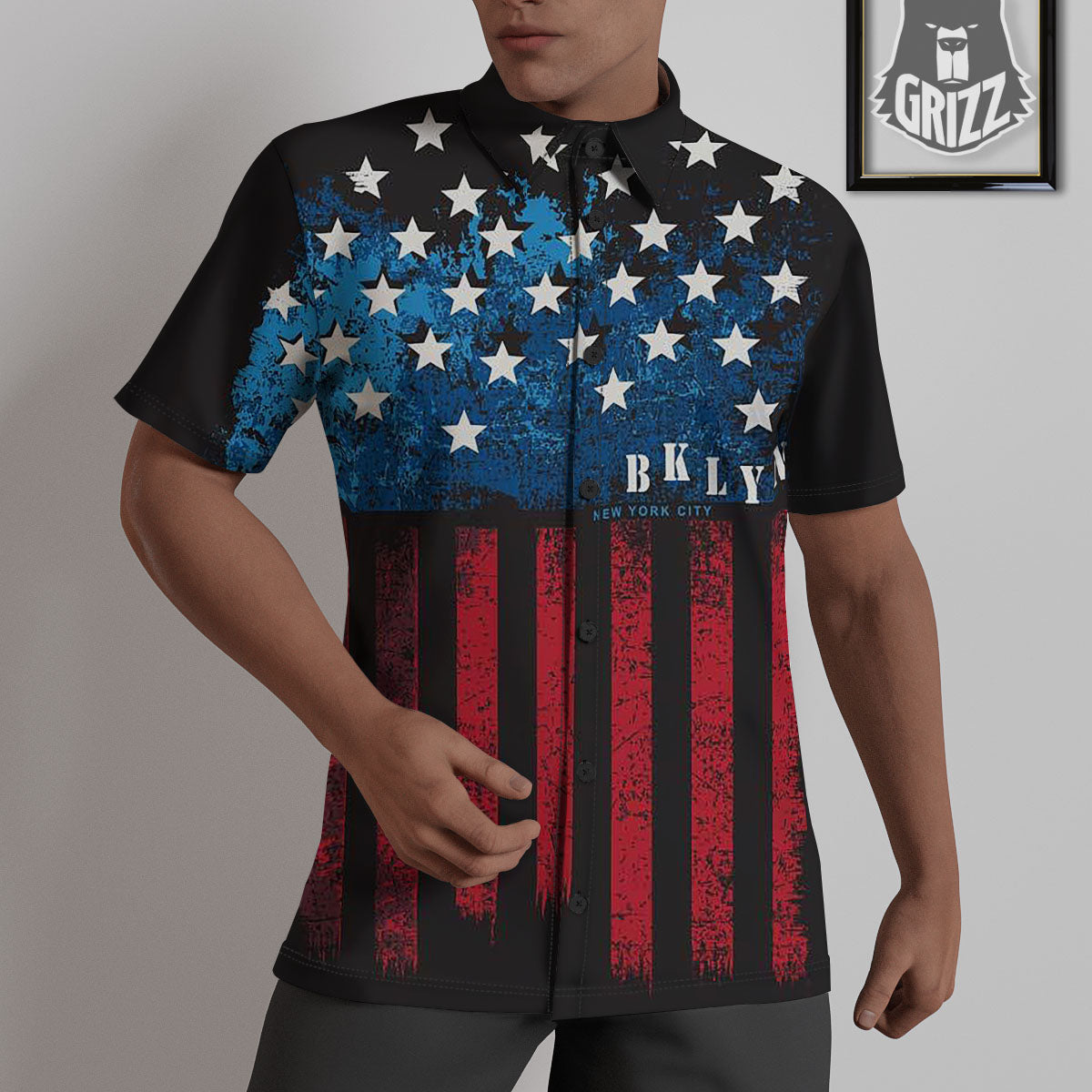 American Flag Vintage Print Untucked Shirts-grizzshop