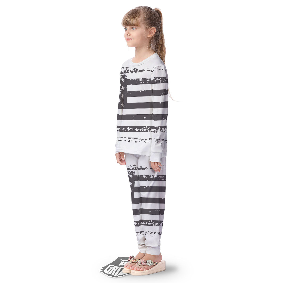 American Flag White And Black Print Kid's Pajamas-grizzshop