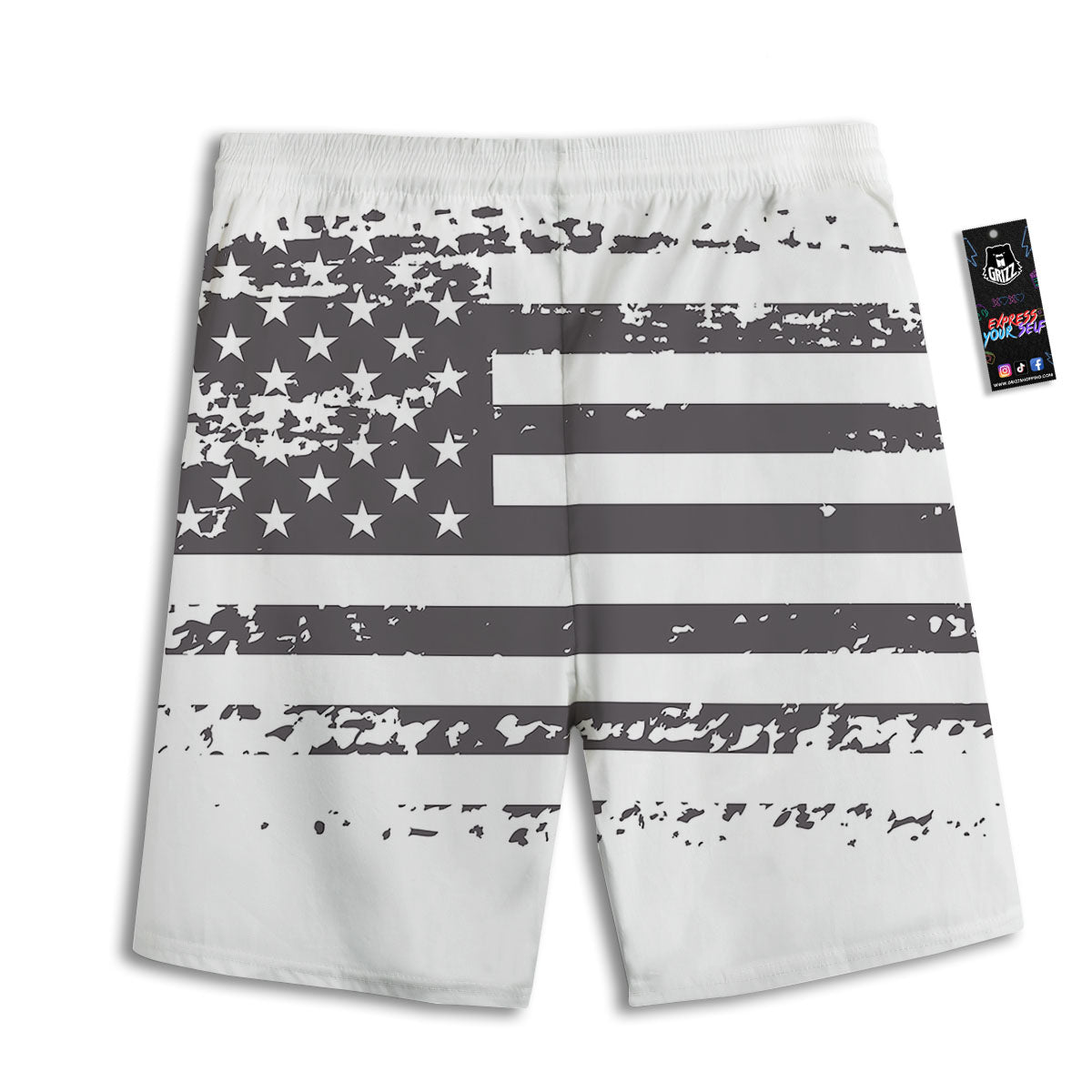 American Flag White And Black Print Men's Athletic Shorts