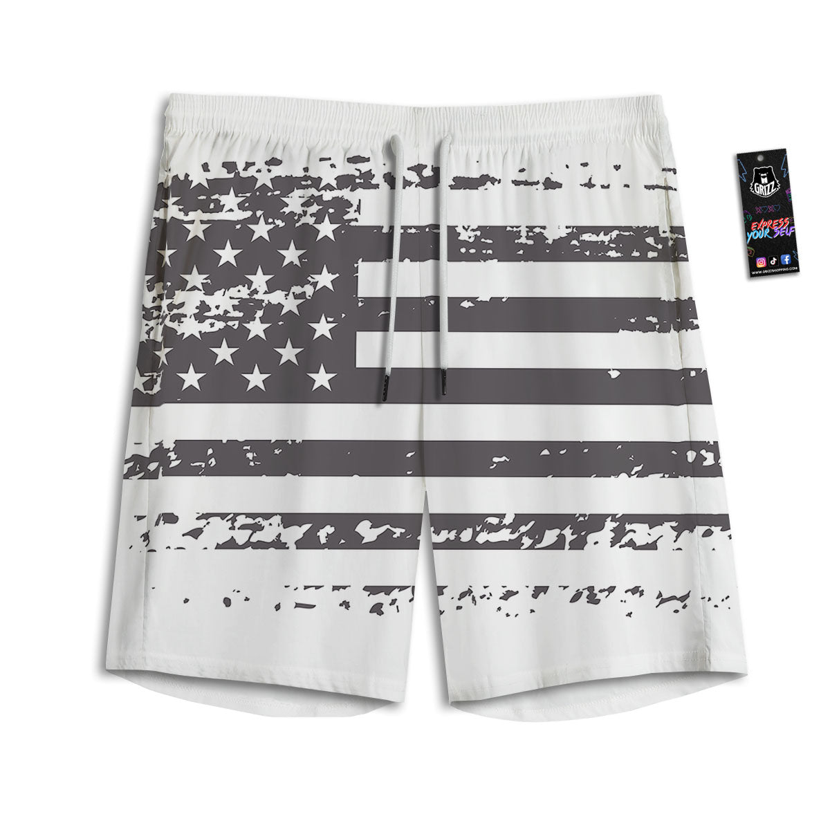 American Flag White And Black Print Men's Athletic Shorts