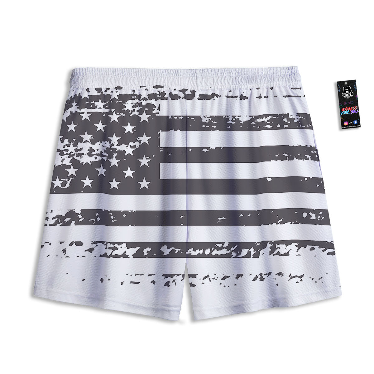 American Flag White And Black Print Mesh Shorts