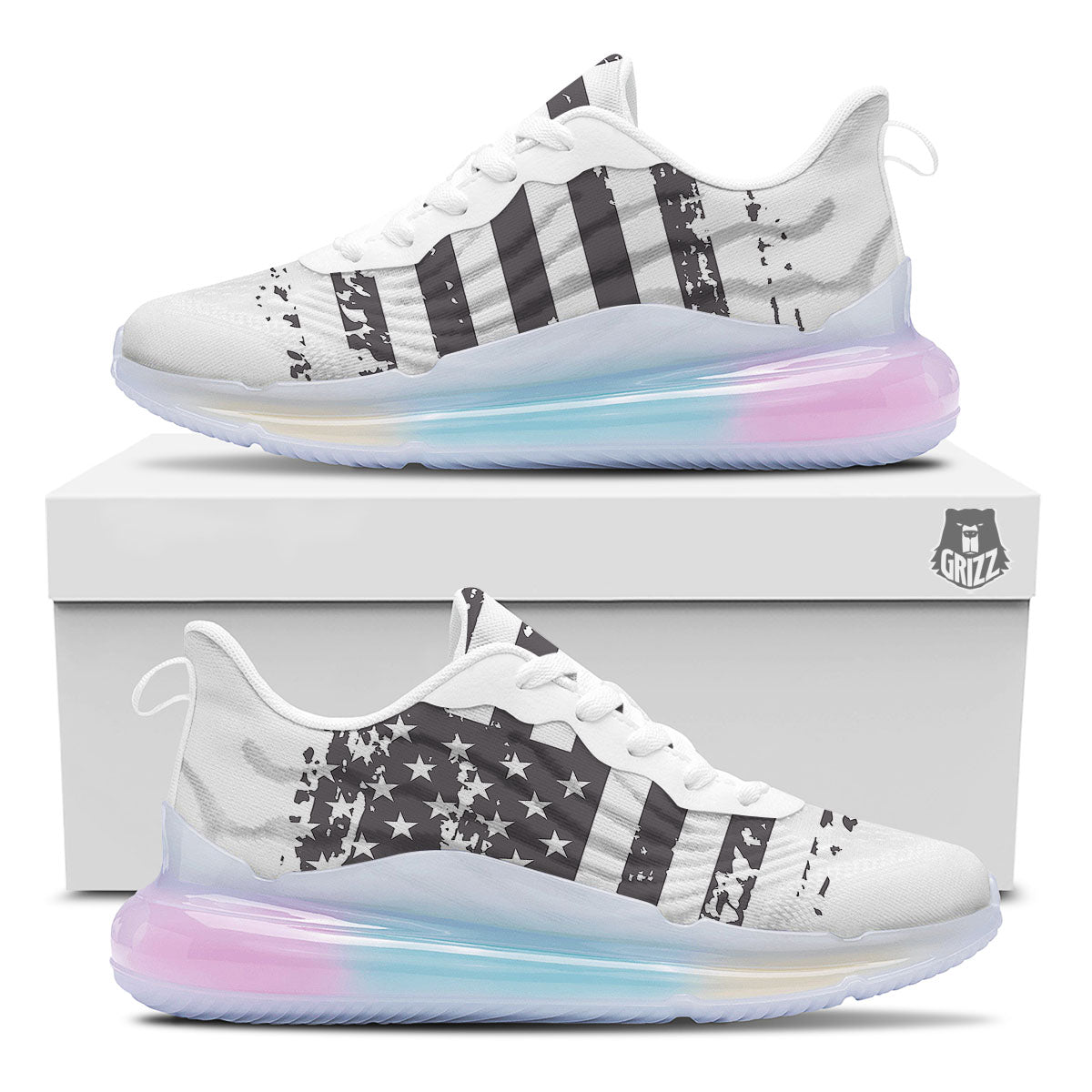 American Flag White And Black Print Running Sneakers-grizzshop