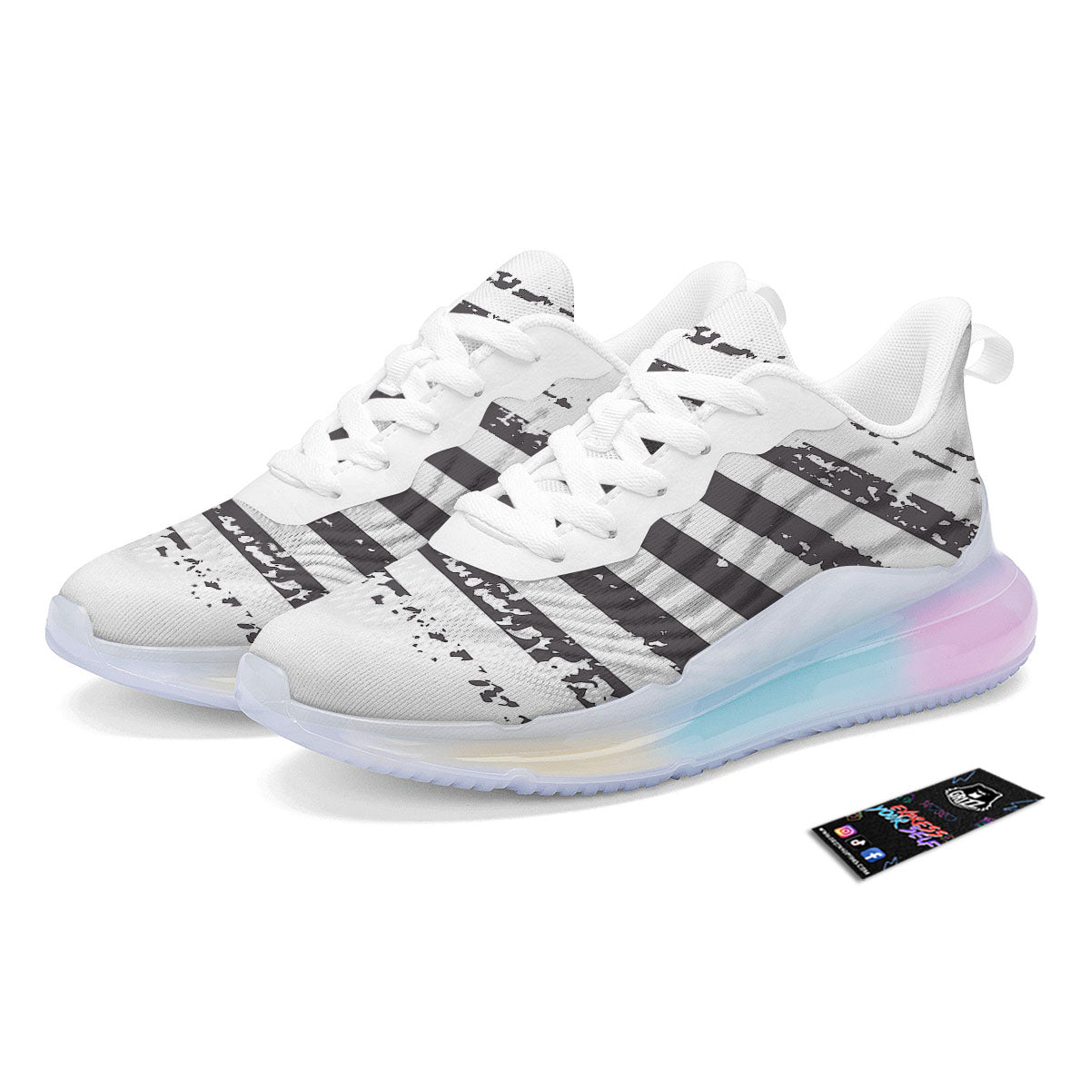 American Flag White And Black Print Running Sneakers-grizzshop